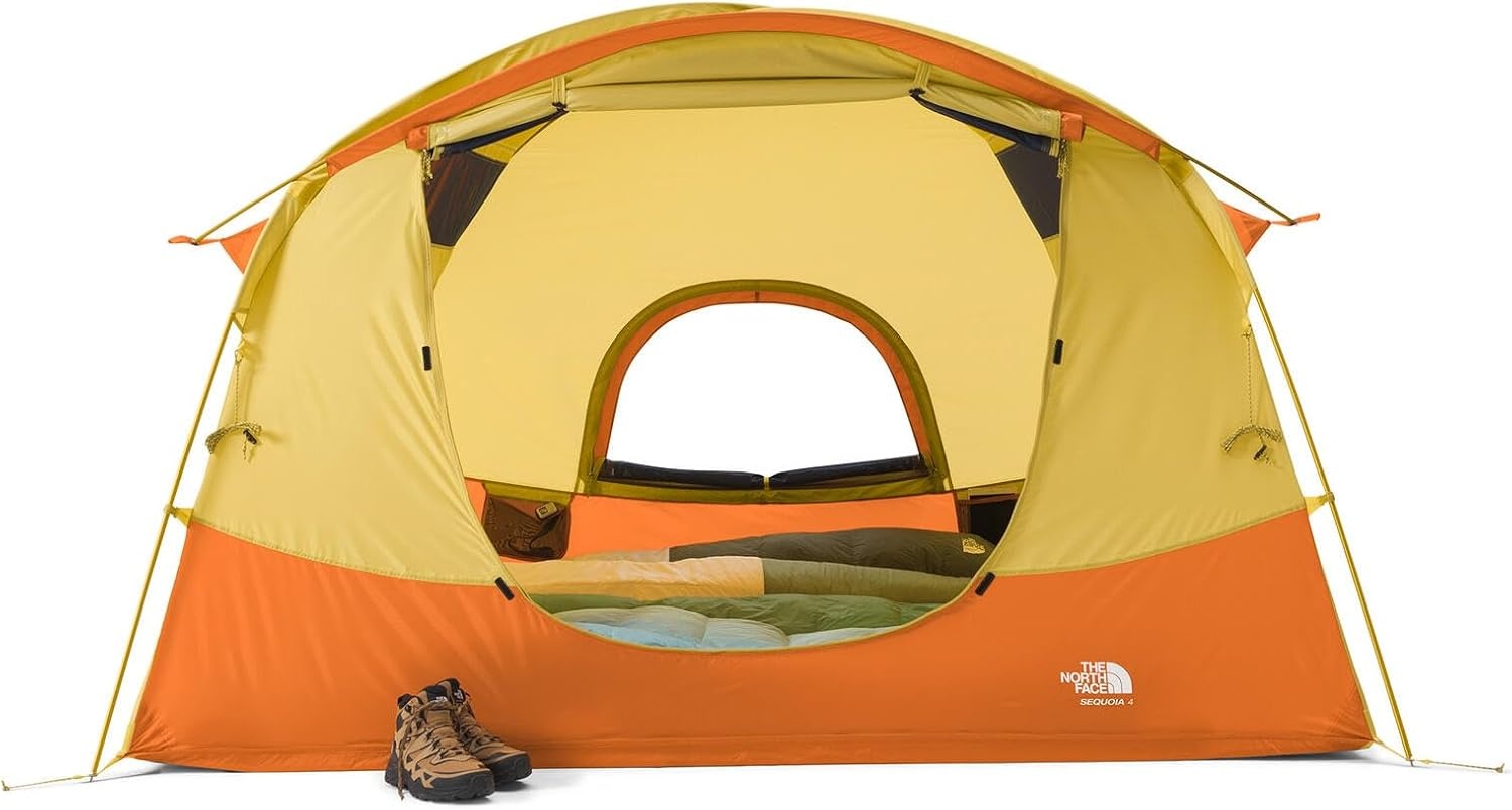 imageTHE NORTH FACE Sequoia 4 Tent FourPerson Waterproof Camping Tent Spacious amp Easy to Set Up 2 Zipper Doors Yellow SiltDesert Rust One Size