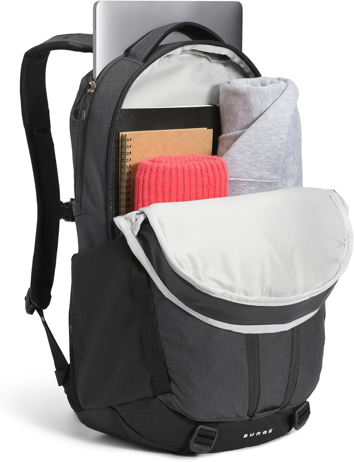 imageTHE NORTH FACE Surge Commuter Laptop Backpack Daypack With Water Repellent Finish 16 Laptop Sleeve Reflective DetailsAsphalt Grey Light HeatherTnf Blacknpf