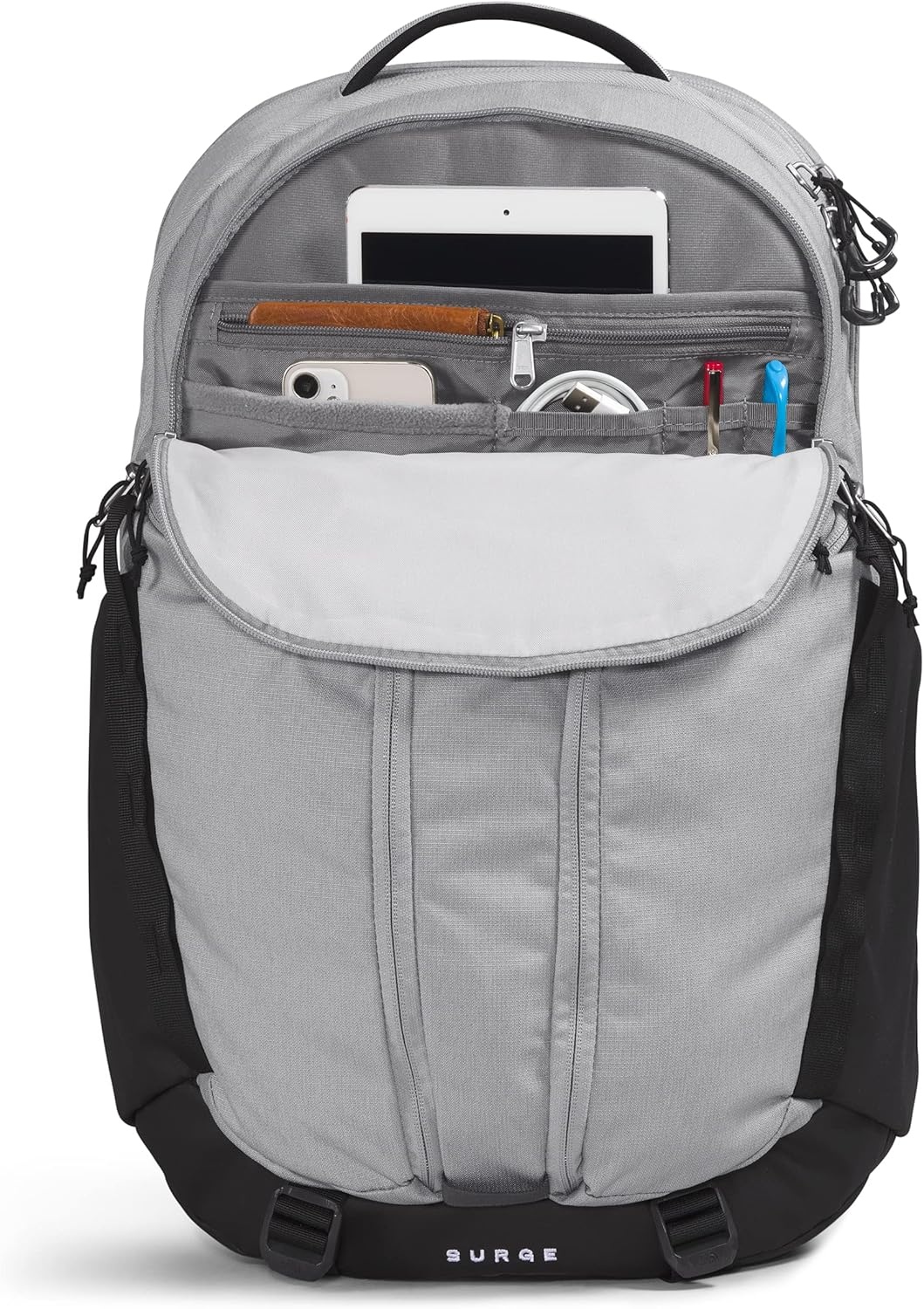 imageTHE NORTH FACE Surge Commuter Laptop Backpack Daypack With Water Repellent Finish 16 Laptop Sleeve Reflective DetailsMeld Grey Dark HeatherTnf Black