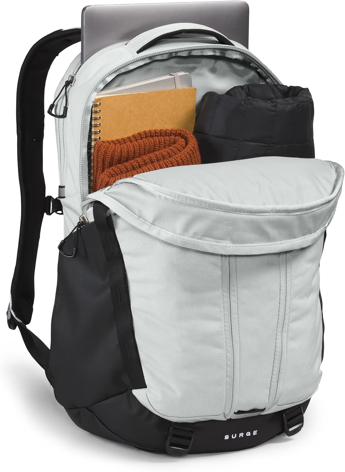 imageTHE NORTH FACE Surge Commuter Laptop Backpack Daypack With Water Repellent Finish 16 Laptop Sleeve Reflective DetailsTin Grey Dark HeatherTnf Blacknpf