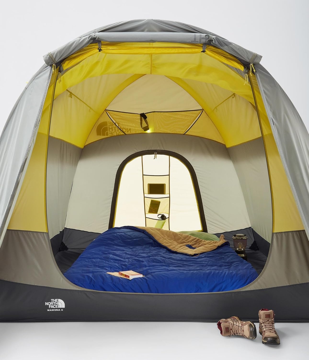 imageTHE North FACE Tents Wawona 4 Tent FourPerson Camping Tent Water Repellent Spacious amp Easy to Set Up Attached Vestibule AreaAgave GreenAsphalt Grey