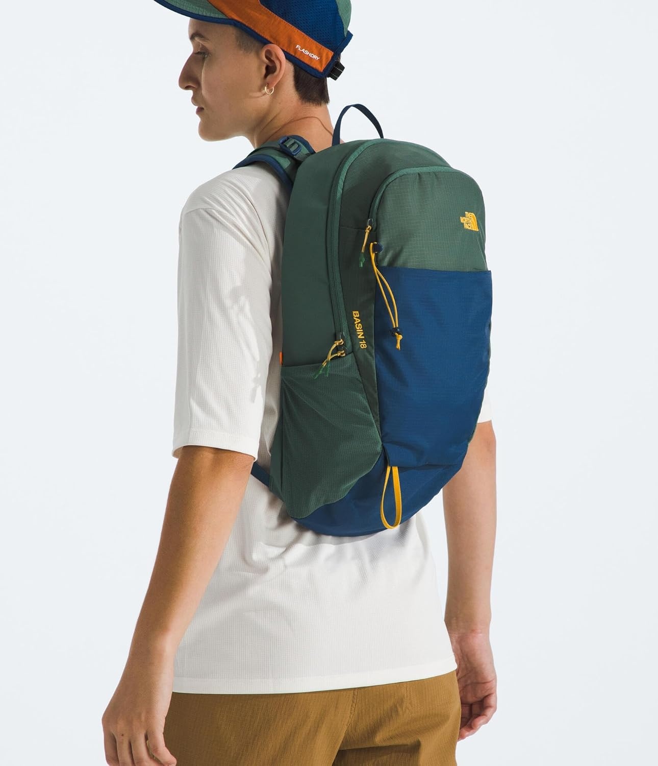 imageThe North Face Basin 18 Liter Technical Daypack with Rain Cover Unisex Backpack Sternum Strap Hiking Pole Attachment Duck GreenShady Blue One SizeDuck GreenShady Blue