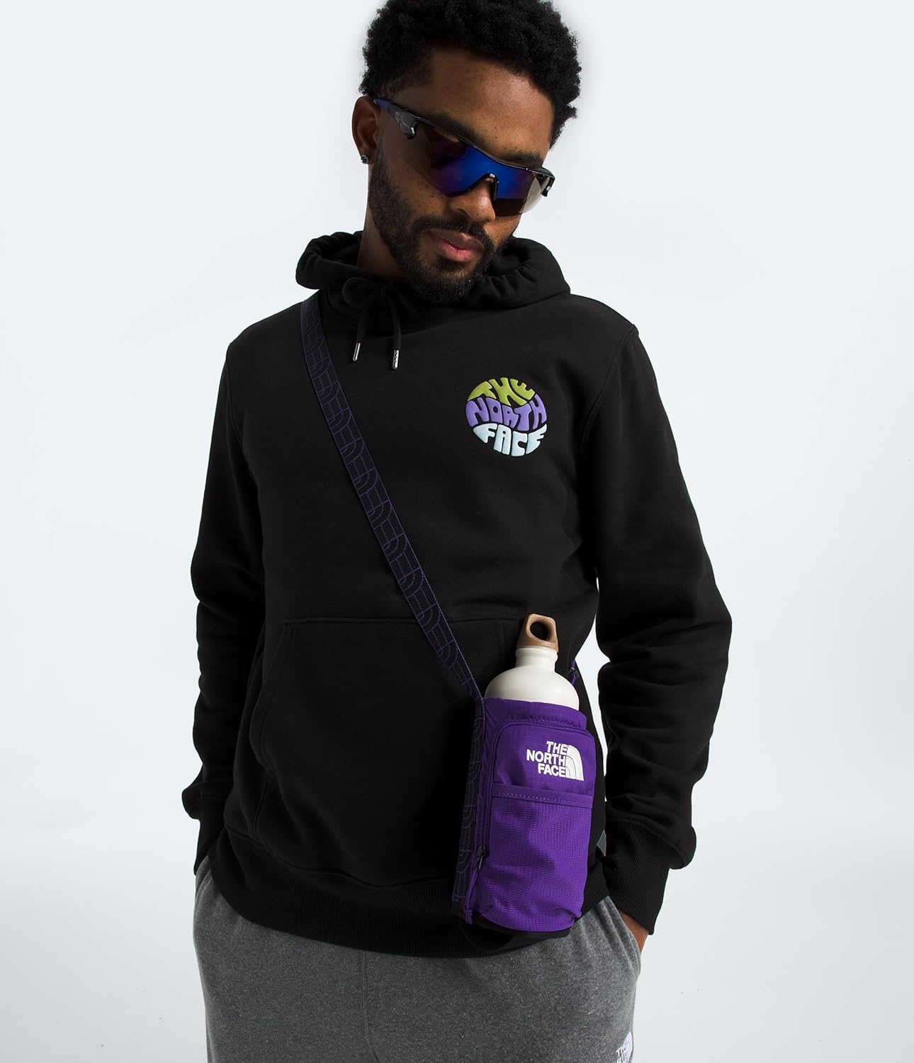 imageThe North Face Borealis Water Bottle Holder Adjustable Strap WaterRepellent Finish External Pocket with Key Hook Opal Frost One SizePeak PurpleTNF Black