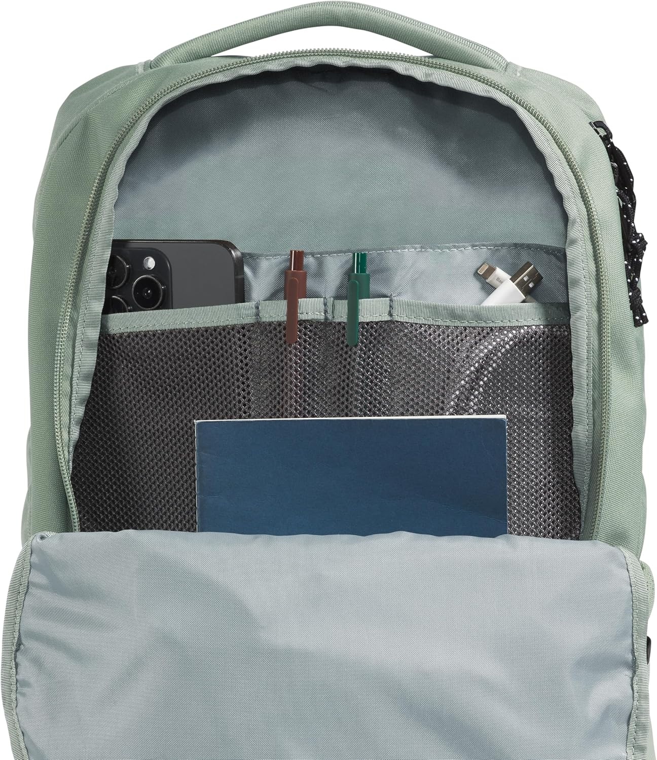 imageThe North Face Lichen Daypack Everyday Commuter Backpack Laptop Sleeve Water Bottle Pockets Center Front Pouch Smoked Pearl Dark HeatherTNF Black One SizeBark MistSlate Moss