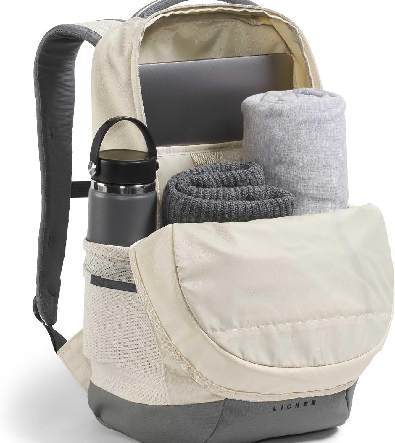 imageThe North Face Lichen Daypack Everyday Commuter Backpack Laptop Sleeve Water Bottle Pockets Center Front Pouch Smoked Pearl Dark HeatherTNF Black One SizeDesert StoneSmoked PearlNew Taupe Green