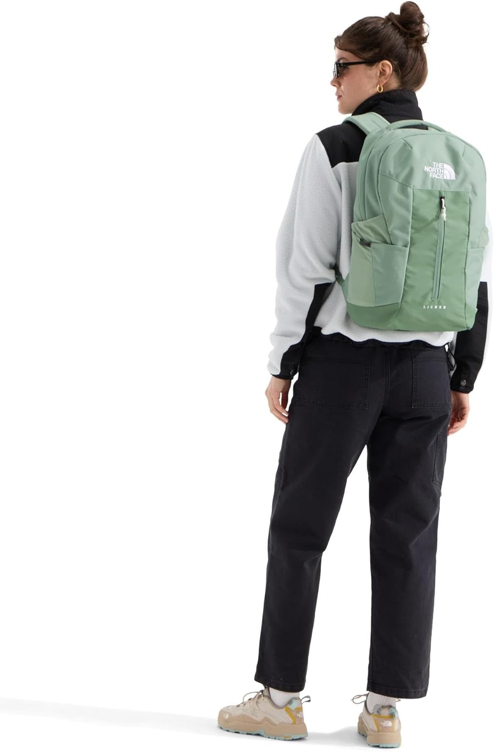 imageThe North Face Lichen Daypack Everyday Commuter Backpack Laptop Sleeve Water Bottle Pockets Center Front Pouch Smoked Pearl Dark HeatherTNF Black One SizeSlate MossTnf White