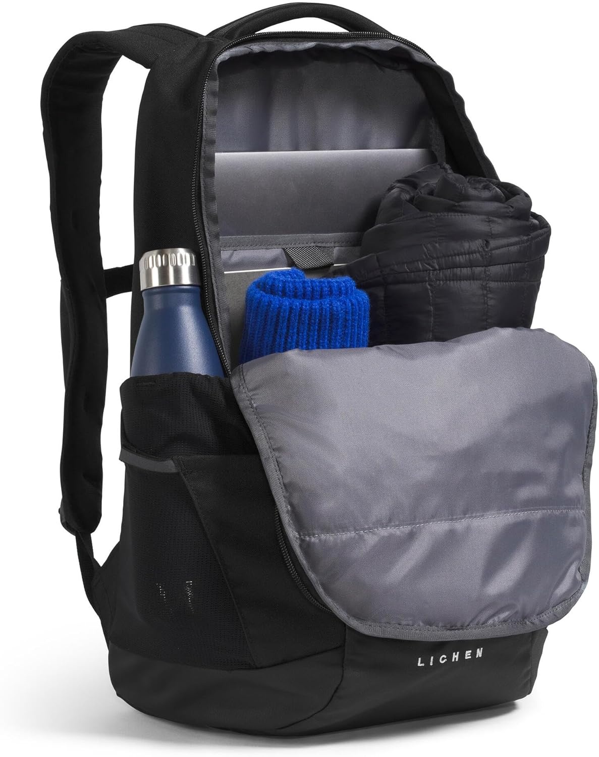 imageThe North Face Lichen Daypack Everyday Commuter Backpack Laptop Sleeve Water Bottle Pockets Center Front Pouch Smoked Pearl Dark HeatherTNF Black One SizeTnf BlackTnf White