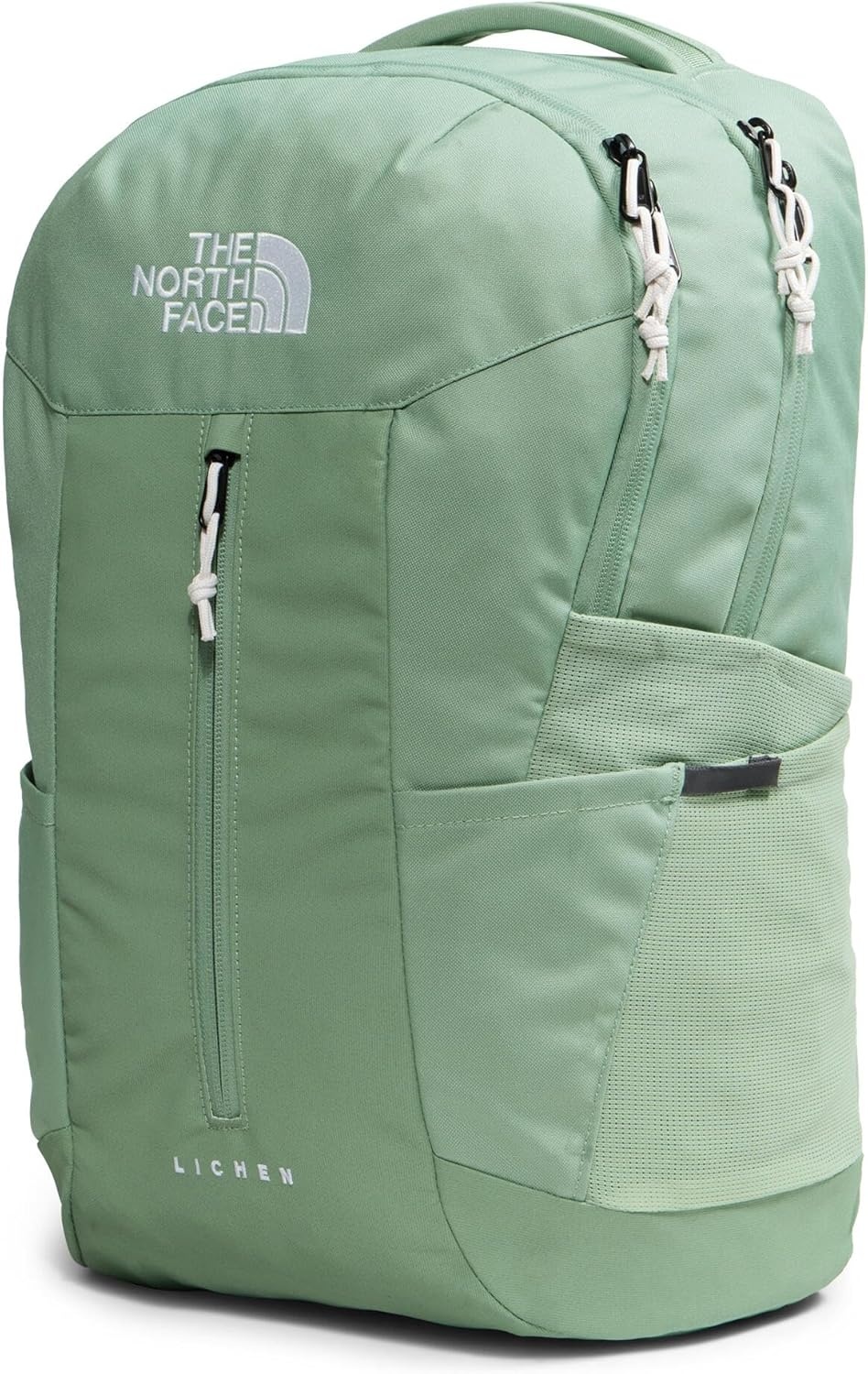 imageThe North Face Lichen Daypack Everyday Commuter Backpack Laptop Sleeve Water Bottle Pockets Center Front Pouch Smoked Pearl Dark HeatherTNF Black One SizeSlate MossTnf White