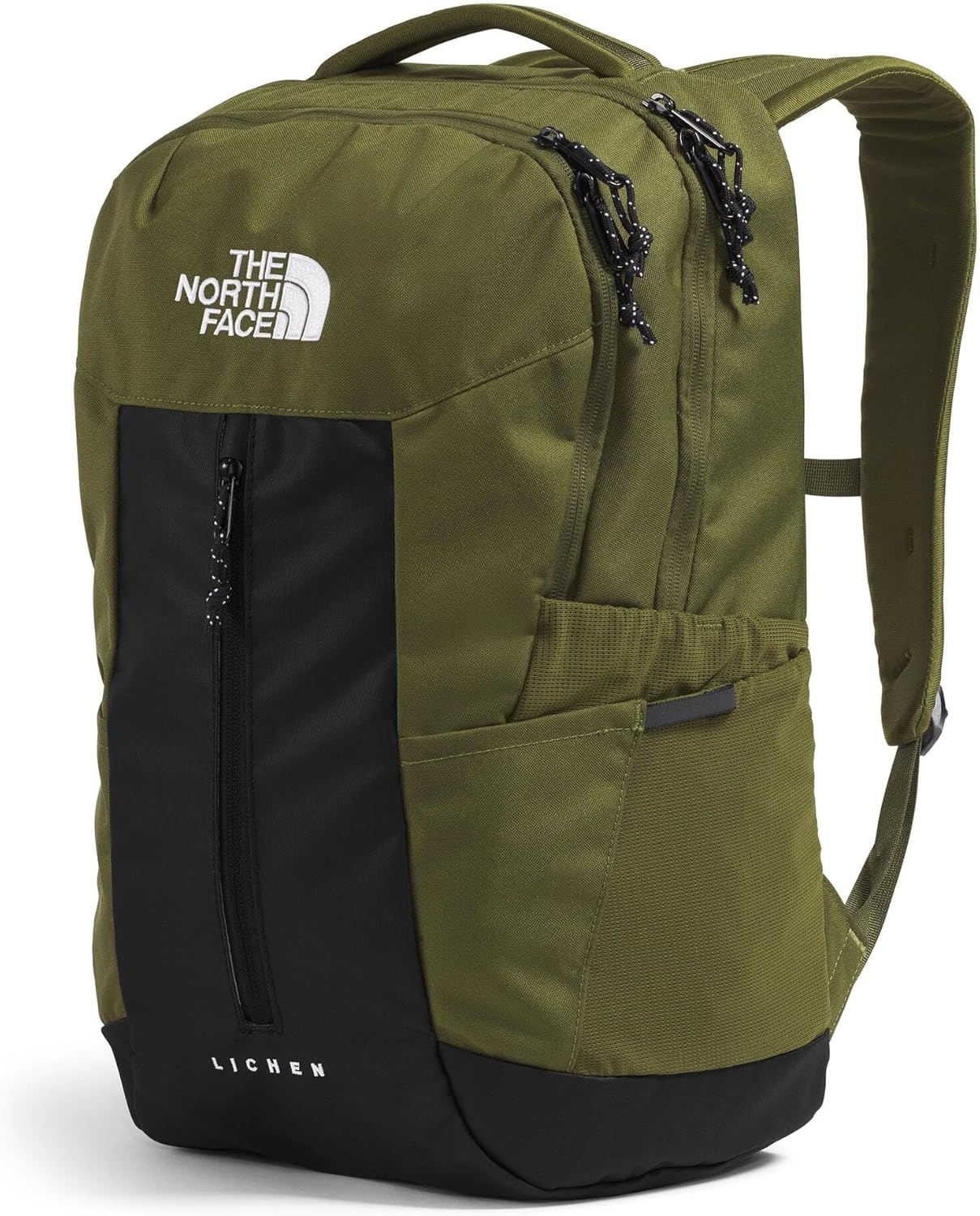imageThe North Face Lichen Daypack Everyday Commuter Backpack Laptop Sleeve Water Bottle Pockets Center Front Pouch Smoked Pearl Dark HeatherTNF Black One SizeWoodland GreenTnf Black