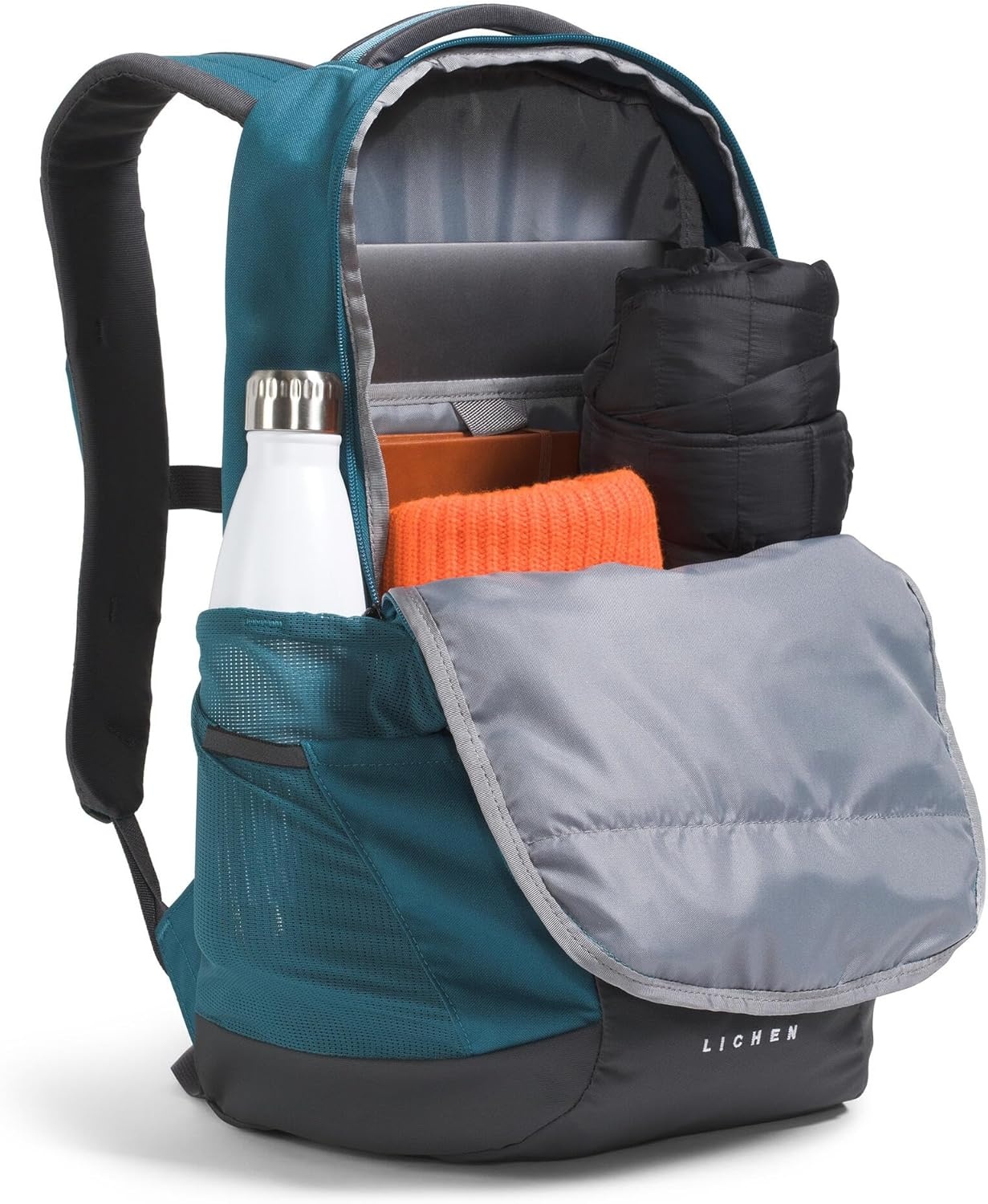 imageThe North Face Lichen Daypack Everyday Commuter Backpack Laptop Sleeve Water Bottle Pockets Center Front Pouch Smoked Pearl Dark HeatherTNF Black One SizeSpaceAnthracite Grey