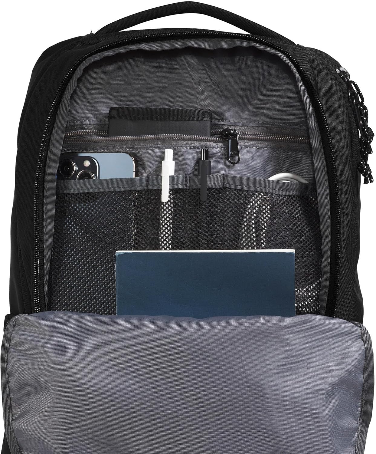 imageThe North Face Lichen Daypack Everyday Commuter Backpack Laptop Sleeve Water Bottle Pockets Center Front Pouch Smoked Pearl Dark HeatherTNF Black One SizeTnf BlackTnf White