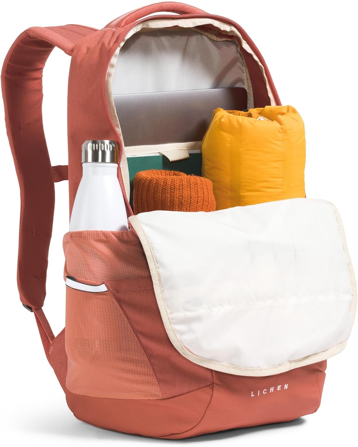 imageThe North Face Lichen Daypack Everyday Commuter Backpack Laptop Sleeve Water Bottle Pockets Center Front Pouch Smoked Pearl Dark HeatherTNF Black One SizeMars Dust Dark HeatherMars Dust
