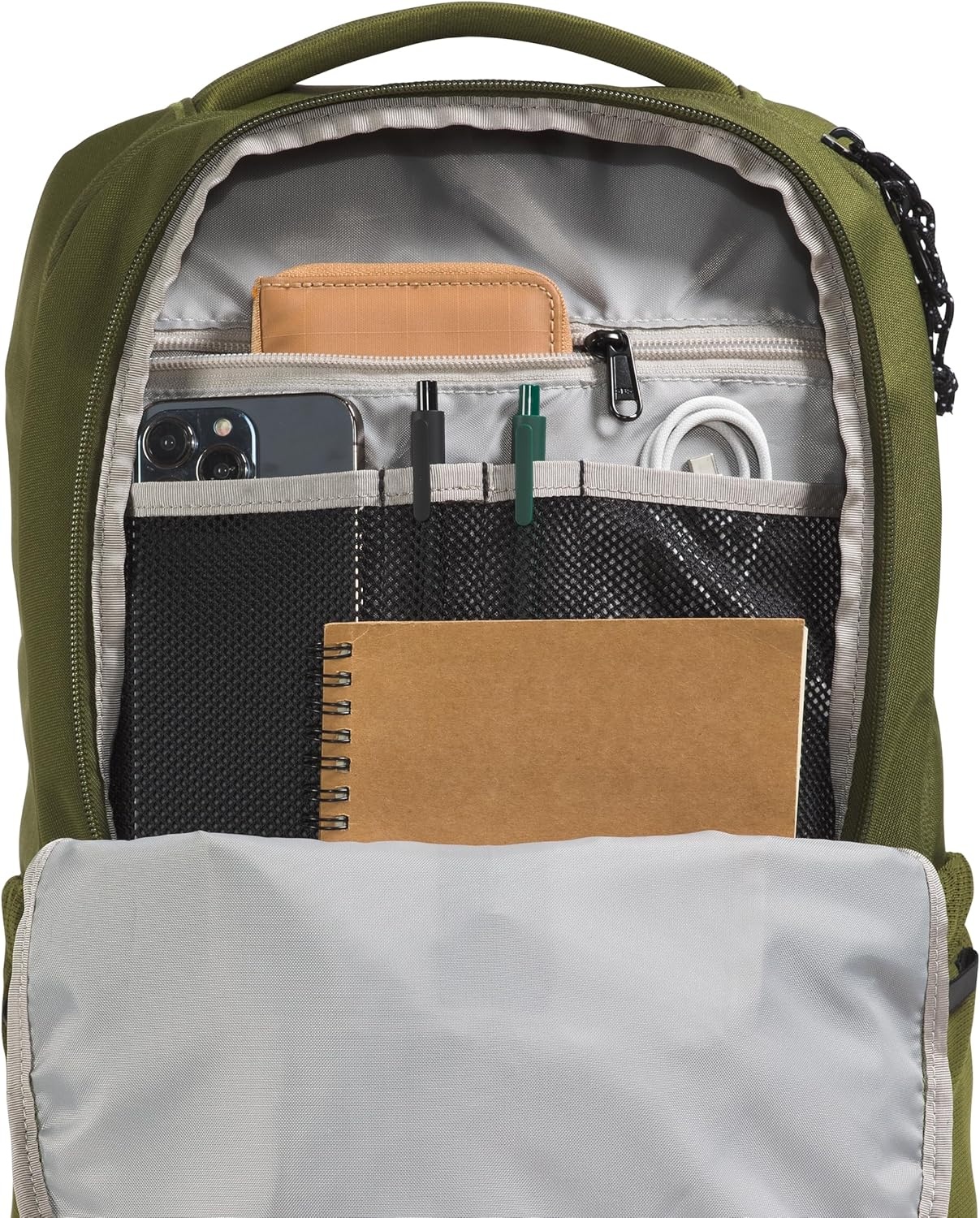imageThe North Face Lichen Daypack Everyday Commuter Backpack Laptop Sleeve Water Bottle Pockets Center Front Pouch Smoked Pearl Dark HeatherTNF Black One SizeWoodland GreenTnf Black