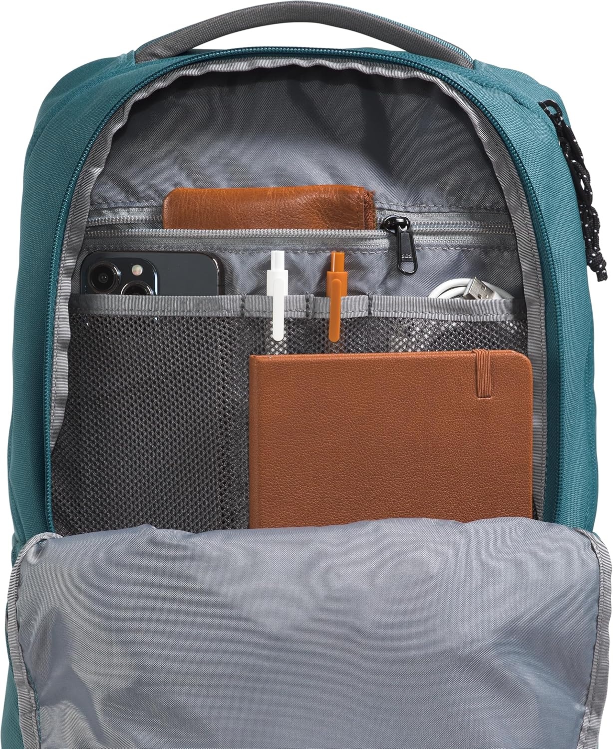 imageThe North Face Lichen Daypack Everyday Commuter Backpack Laptop Sleeve Water Bottle Pockets Center Front Pouch Smoked Pearl Dark HeatherTNF Black One SizeSpaceAnthracite Grey