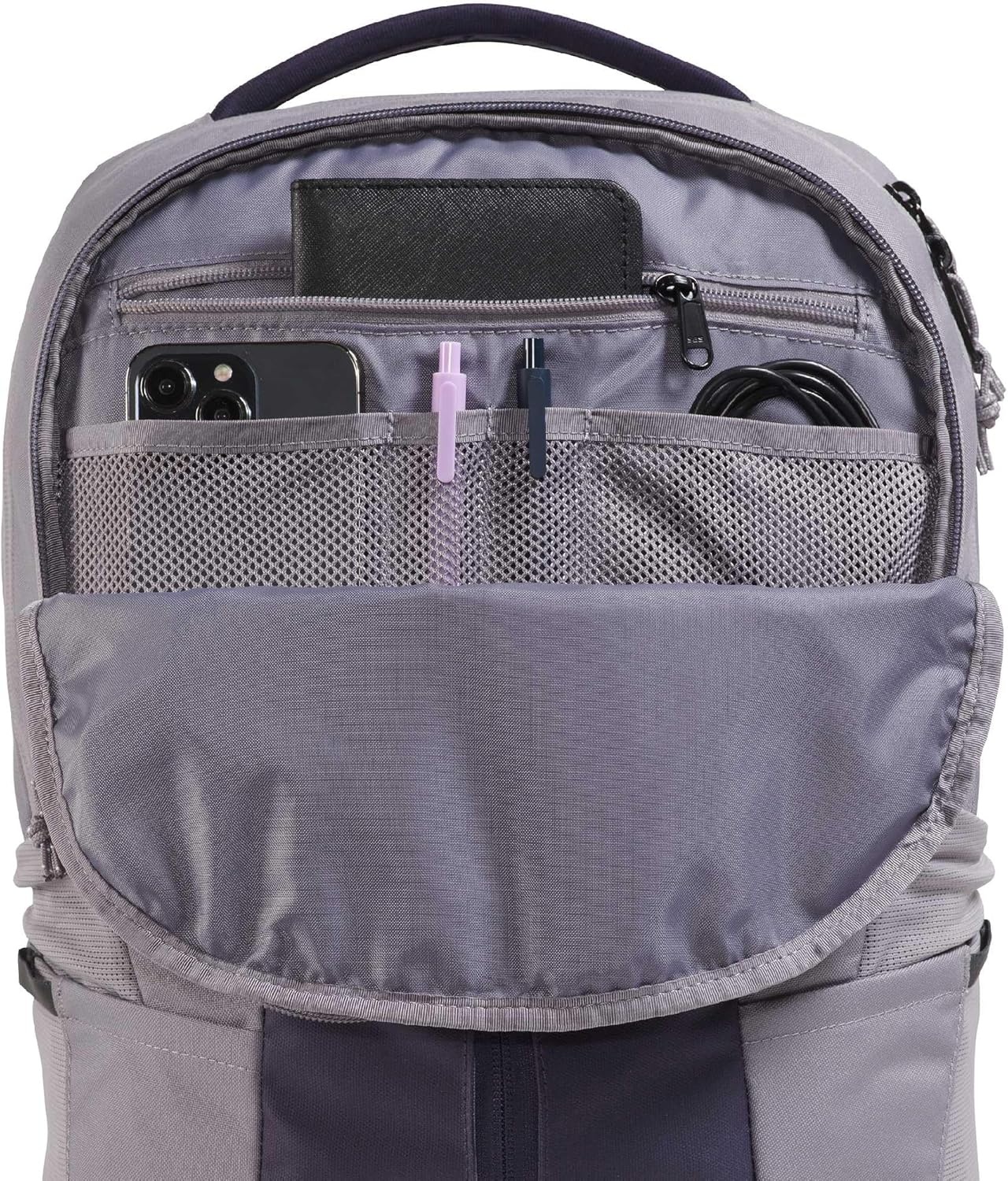 imageThe North Face Lichen Daypack Everyday Commuter Backpack Laptop Sleeve Water Bottle Pockets Center Front Pouch Smoked Pearl Dark HeatherTNF Black One SizeTranscendent GreyEndless Dusk