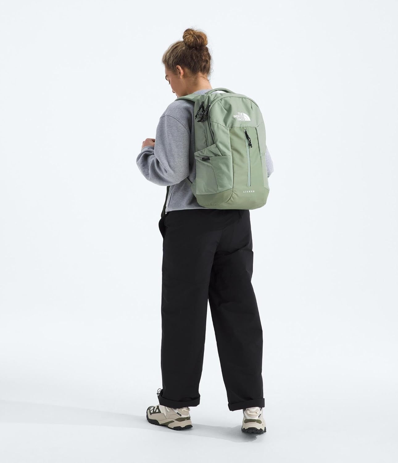 imageThe North Face Lichen Daypack Everyday Commuter Backpack Laptop Sleeve Water Bottle Pockets Center Front Pouch Smoked Pearl Dark HeatherTNF Black One SizeBark MistSlate Moss