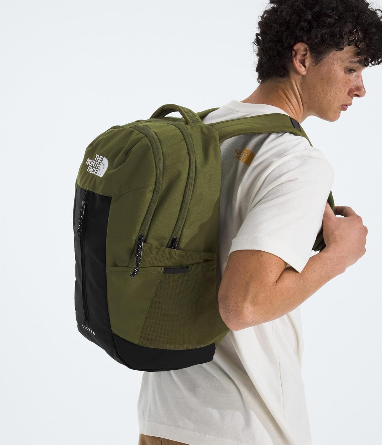 imageThe North Face Lichen Daypack Everyday Commuter Backpack Laptop Sleeve Water Bottle Pockets Center Front Pouch Smoked Pearl Dark HeatherTNF Black One SizeWoodland GreenTnf Black