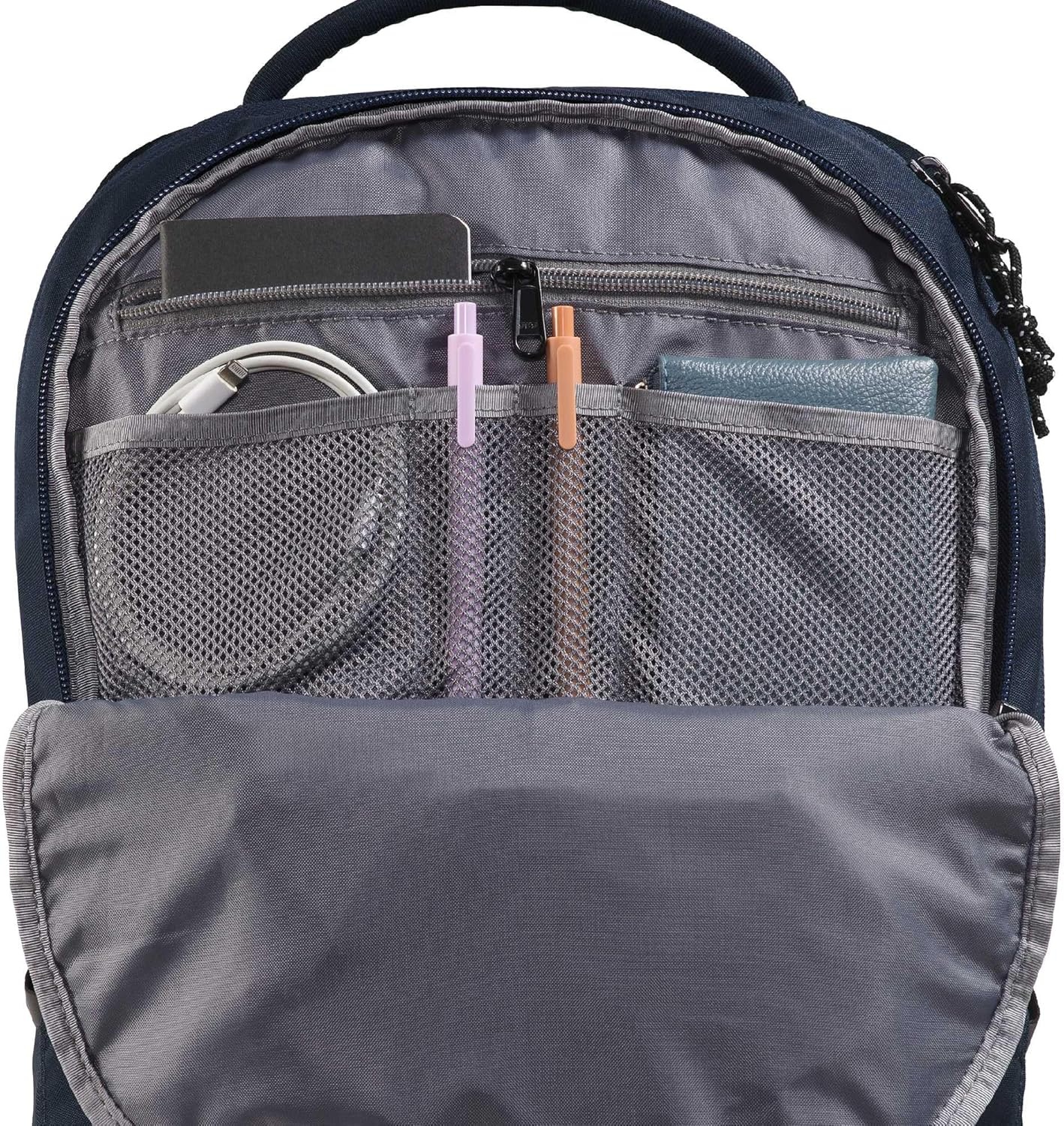 imageThe North Face Lichen Daypack Everyday Commuter Backpack Laptop Sleeve Water Bottle Pockets Center Front Pouch Smoked Pearl Dark HeatherTNF Black One SizeSummit NavyTnf Black