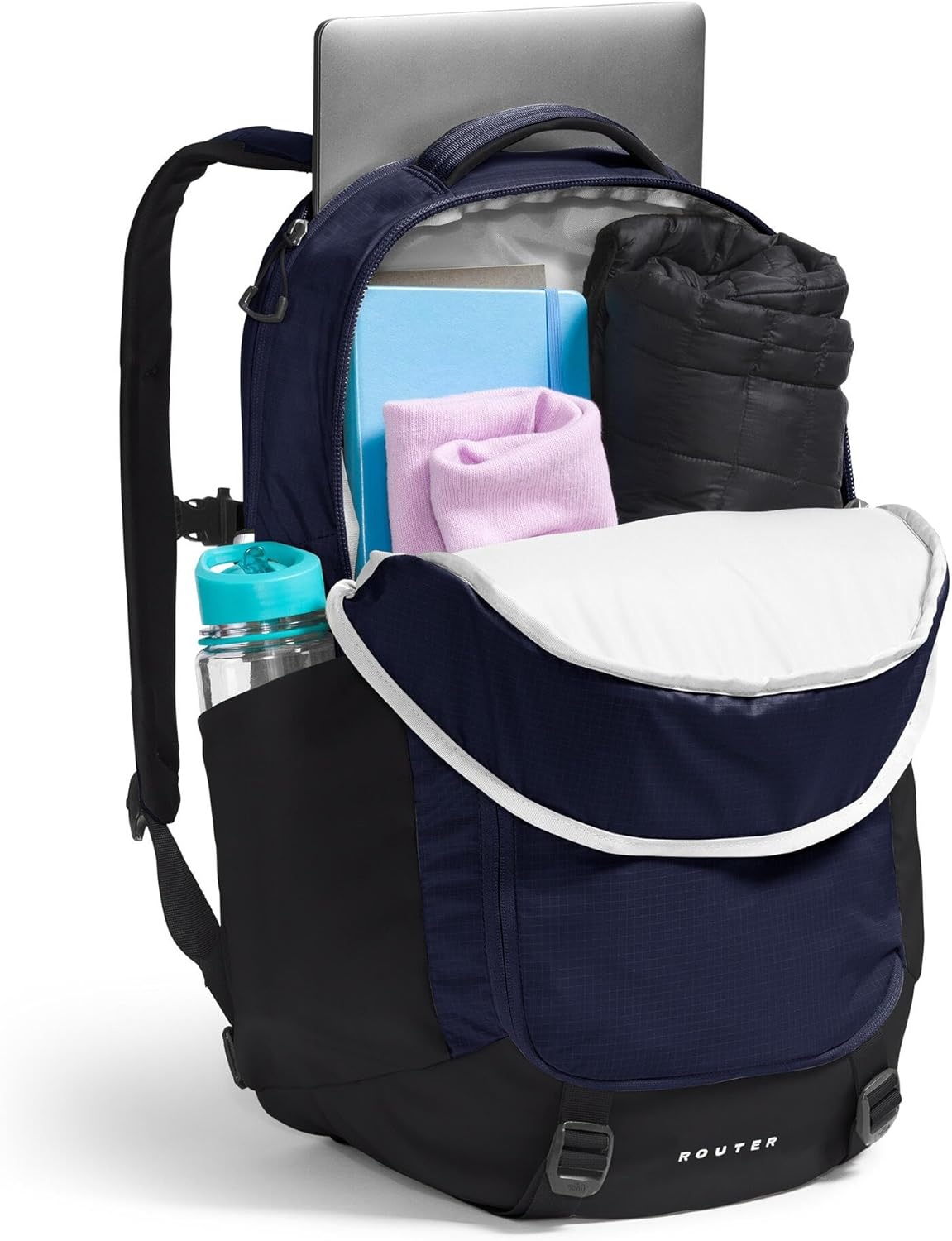 imageThe North Face Router Everyday Laptop Backpack Daypack Water Repellent Laptop Sleeve Reflective Details Asphalt Grey Light HeatherTNF BlackNPF One SizeTnf NavyTnf Blacknpf