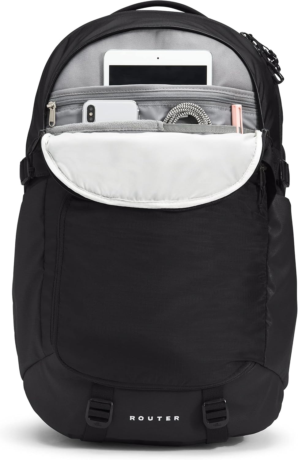 imageThe North Face Router Everyday Laptop Backpack Daypack Water Repellent Laptop Sleeve Reflective Details Asphalt Grey Light HeatherTNF BlackNPF One SizeTnf BlackTnf Black