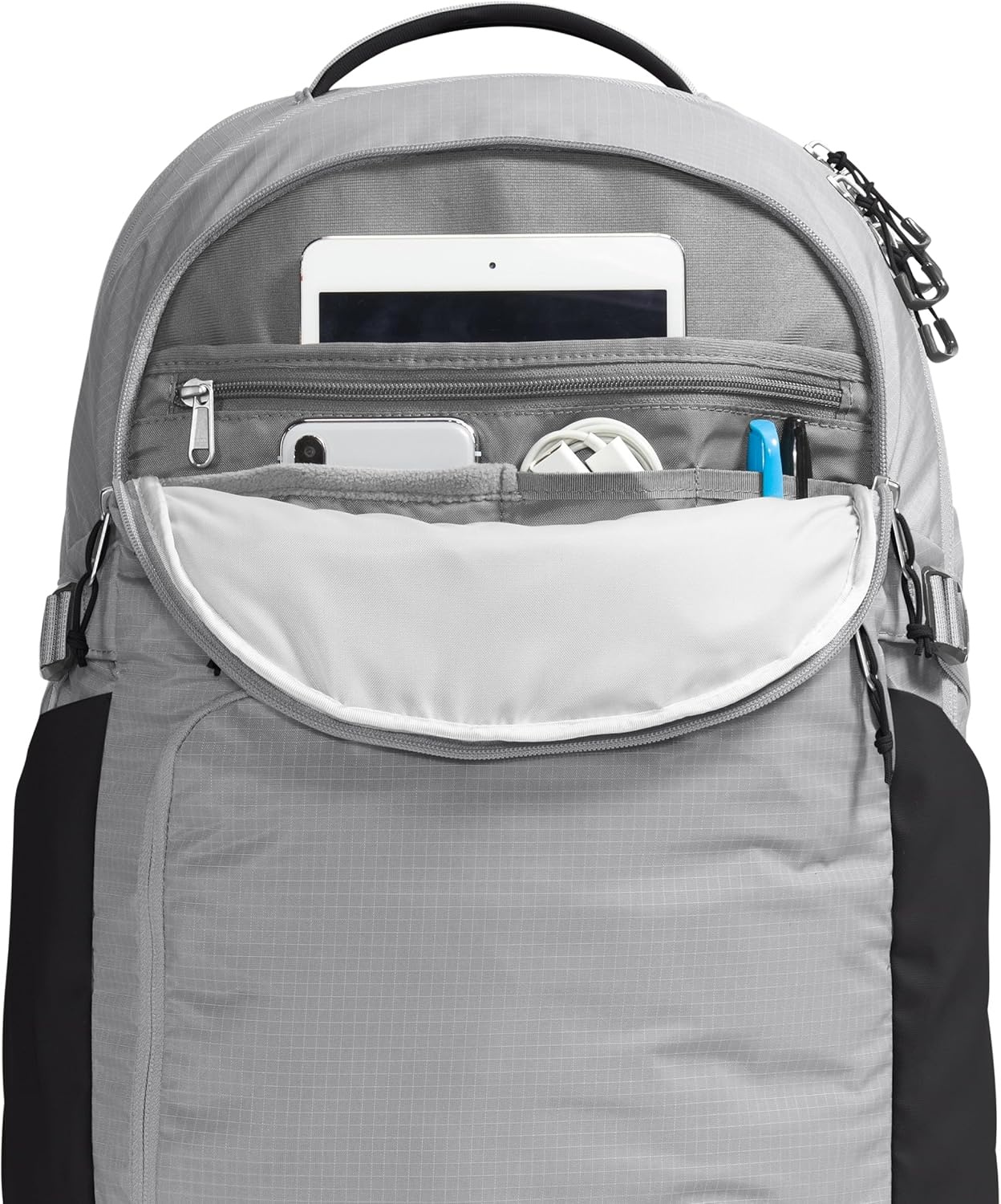 imageThe North Face Router Everyday Laptop Backpack Daypack Water Repellent Laptop Sleeve Reflective Details Asphalt Grey Light HeatherTNF BlackNPF One SizeMeld GreyTnf Blacknpf