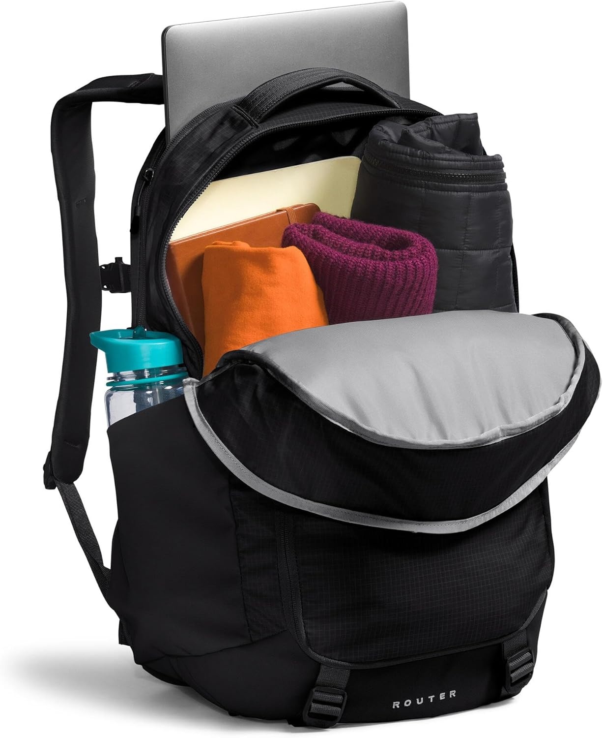 imageThe North Face Router Everyday Laptop Backpack Daypack Water Repellent Laptop Sleeve Reflective Details Asphalt Grey Light HeatherTNF BlackNPF One SizeTnf BlackTnf Blacknpf