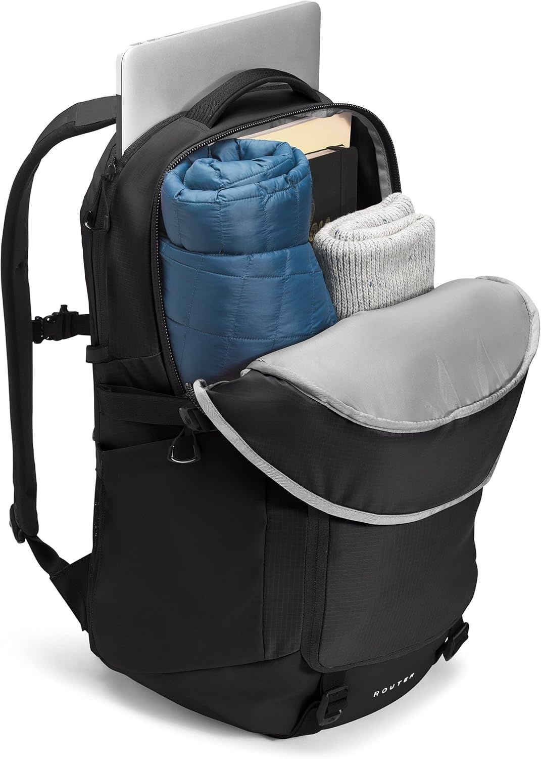 imageThe North Face Router Everyday Laptop Backpack Daypack Water Repellent Laptop Sleeve Reflective Details Asphalt Grey Light HeatherTNF BlackNPF One SizeTnf BlackTnf Black