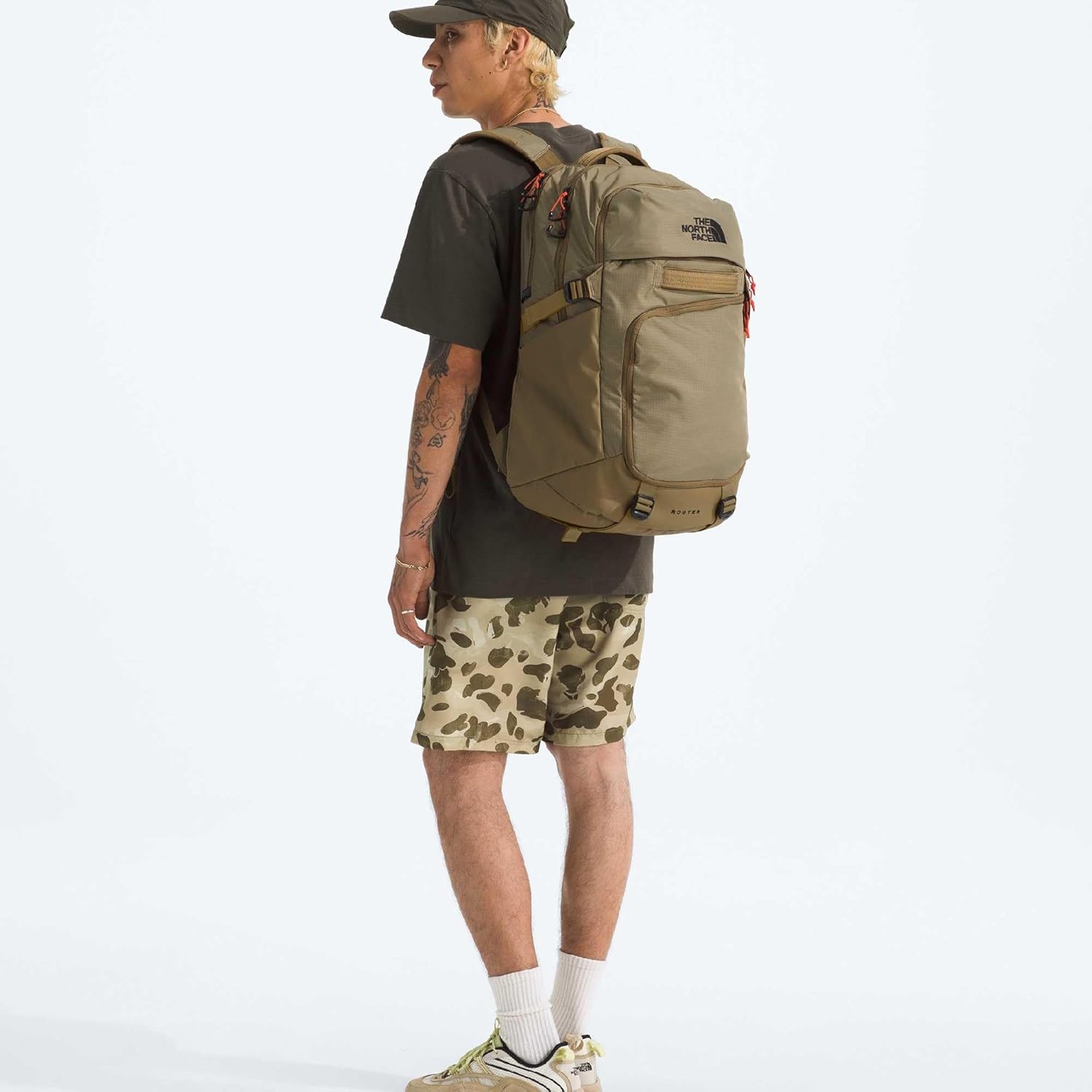 imageThe North Face Router Everyday Laptop Backpack Daypack Water Repellent Laptop Sleeve Reflective Details Asphalt Grey Light HeatherTNF BlackNPF One SizeCedarLava Red