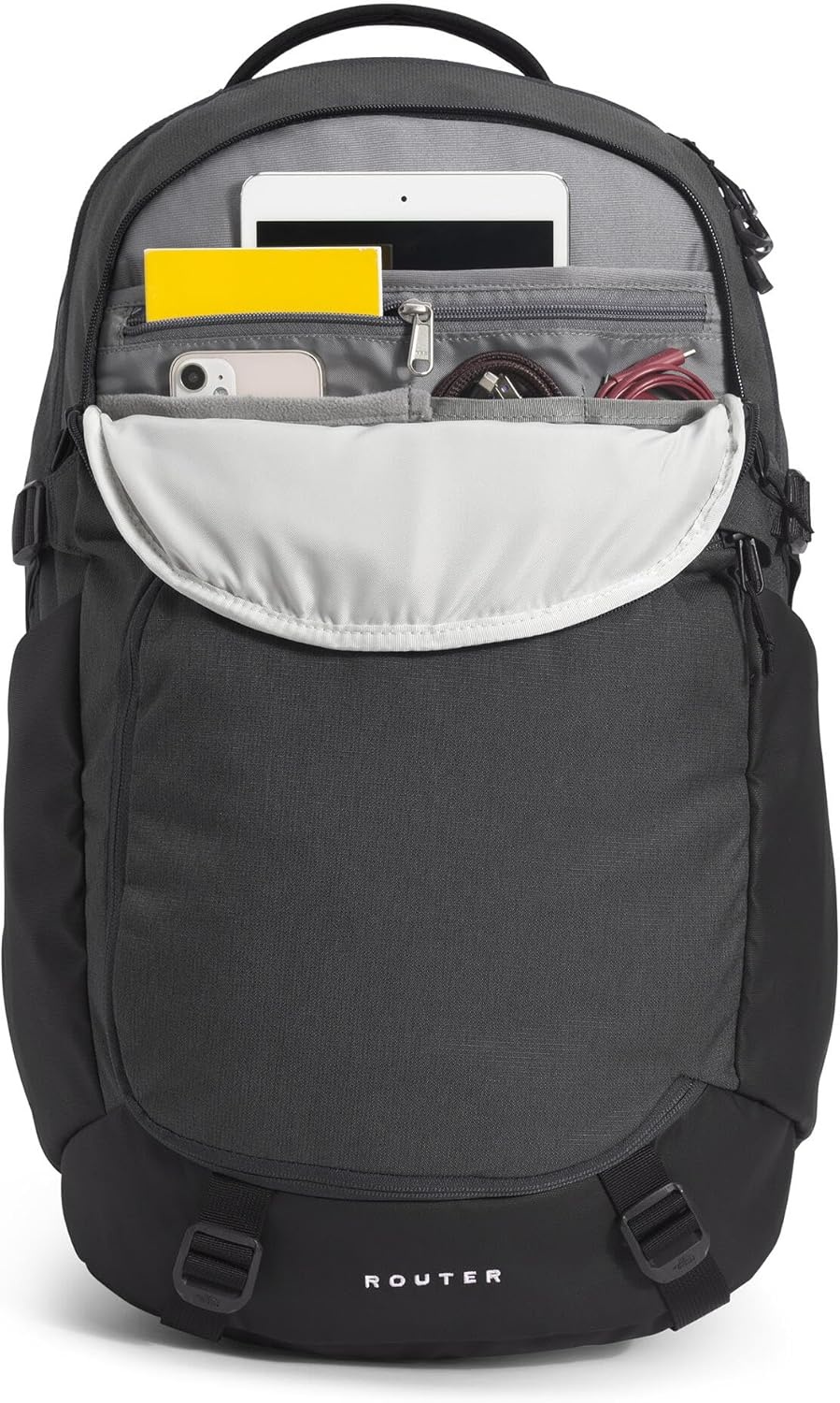 imageThe North Face Router Everyday Laptop Backpack Daypack Water Repellent Laptop Sleeve Reflective Details Asphalt Grey Light HeatherTNF BlackNPF One SizeAsphalt Grey Light HeatherTnf Blacknpf