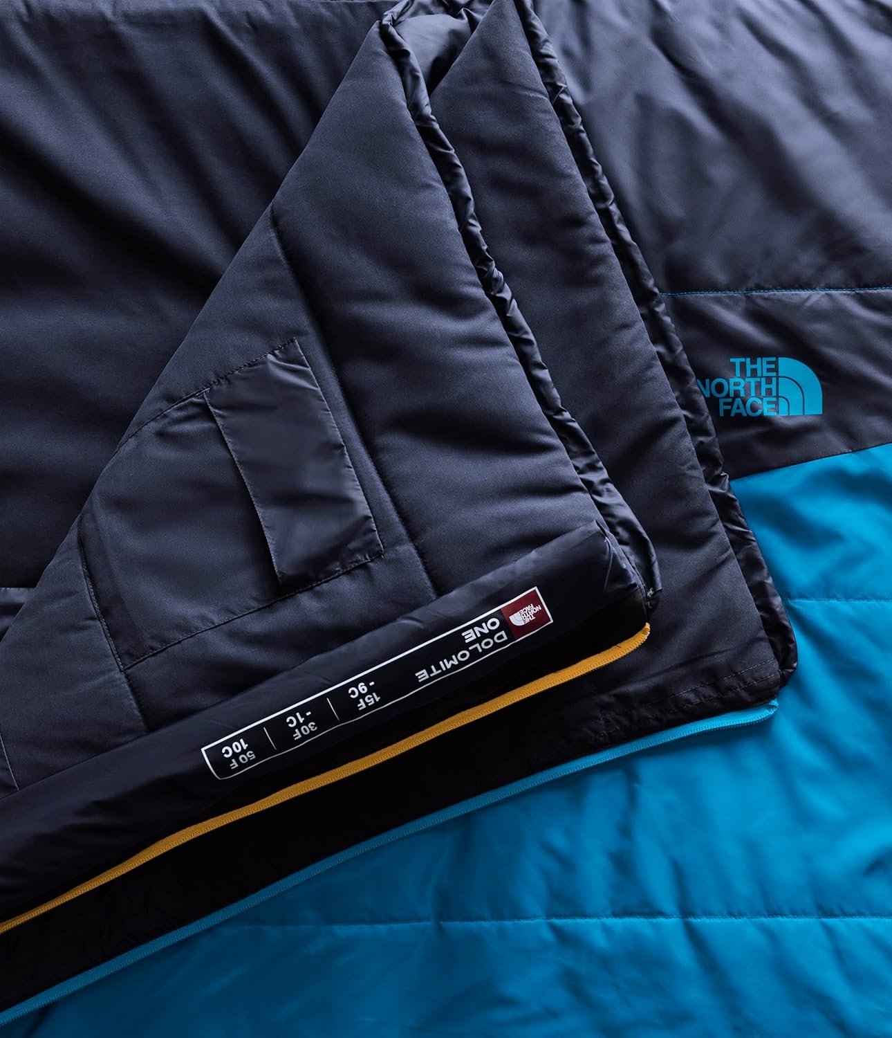 imageThe North Face SleepingBags Dolomite One 15F 9C 3in1 Insulated Sleeping Bag Water Repellent Rectangular Shape Fleece Lined Mid LayerHyper BlueRadiant YellowNPF