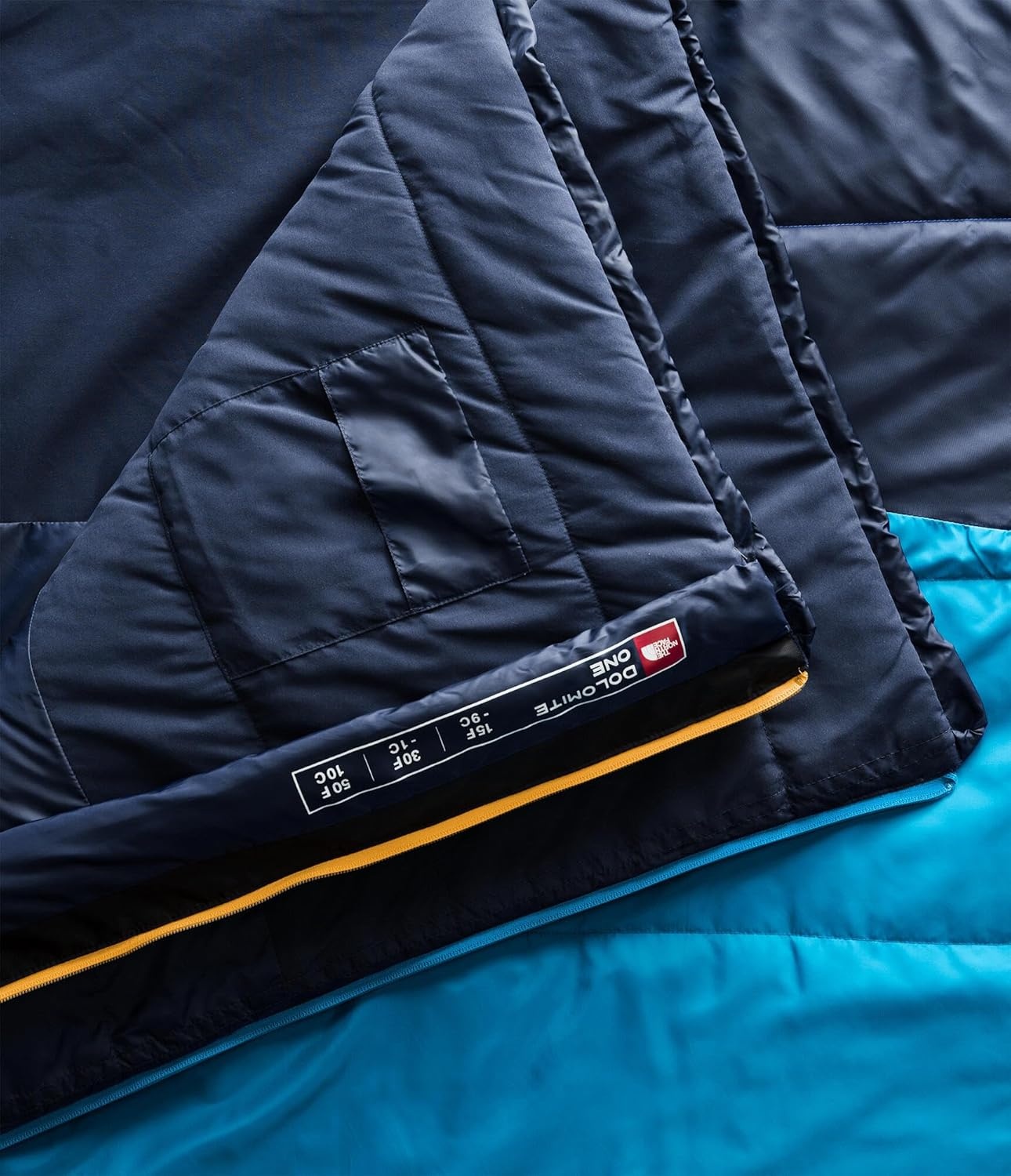 imageThe North Face SleepingBags Dolomite One 15F 9C 3in1 Insulated Sleeping Bag Water Repellent Rectangular Shape Fleece Lined Mid LayerHyper BlueRadiant YellowNPF