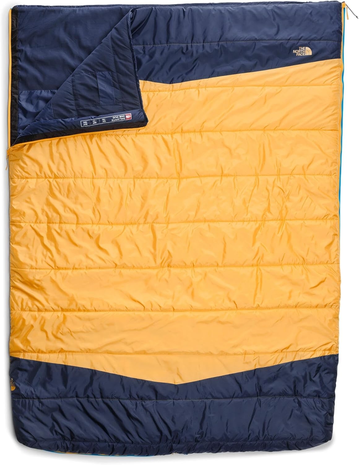 imageThe North Face SleepingBags Dolomite One 15F 9C 3in1 Insulated Sleeping Bag for 2 People Water Repellent Rectangular Shape Fleece Lined Mid LayerHyper BlueRadiant YellowNPF
