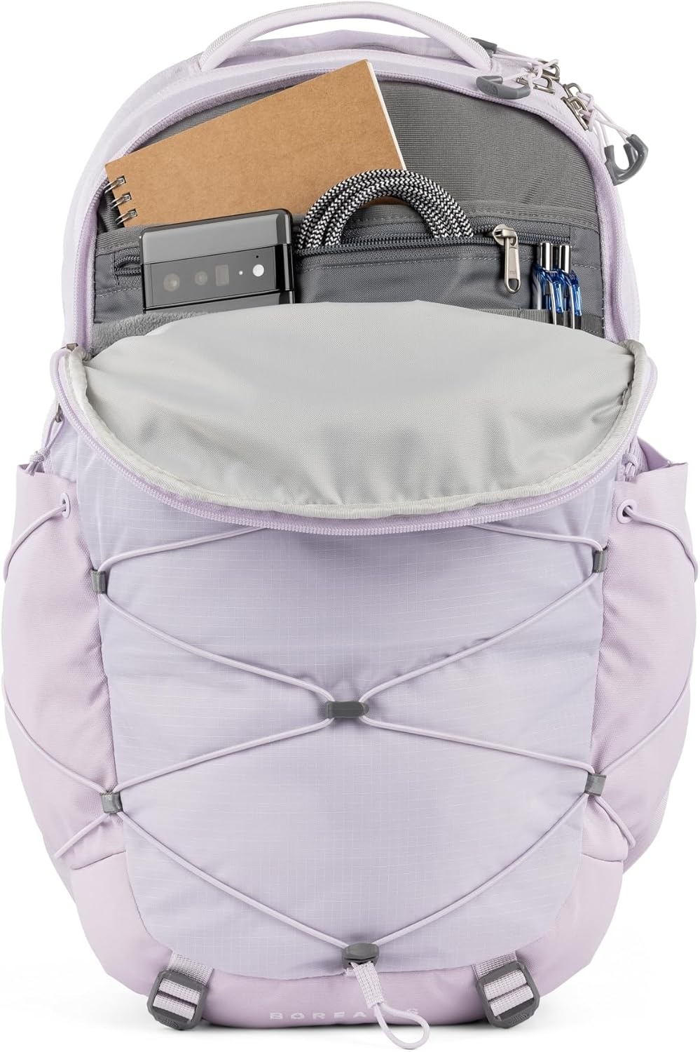 imageThe North Face Womens Borealis Commuter Laptop Backpack Everyday Travel Bag Laptop Sleeve Reflective Details Stone Slab Light HeatherStone Slab One SizeLavendaer Fog
