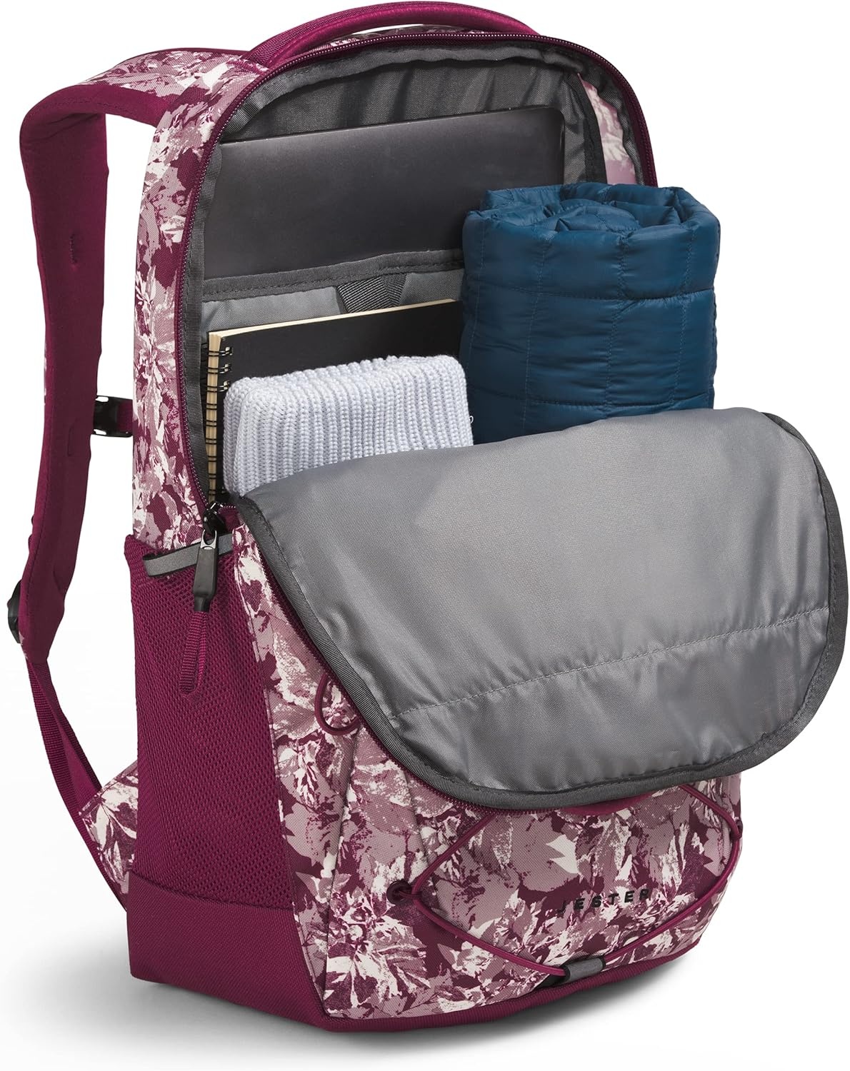 imageThe North Face Womens Jester Everyday Laptop Backpack Commuter Travel Bag Laptop Sleeve WaterRepellent Minimal Grey Dark HeatherMinimal GreyNPF One SizeBoysenberry Coleus Camo Print