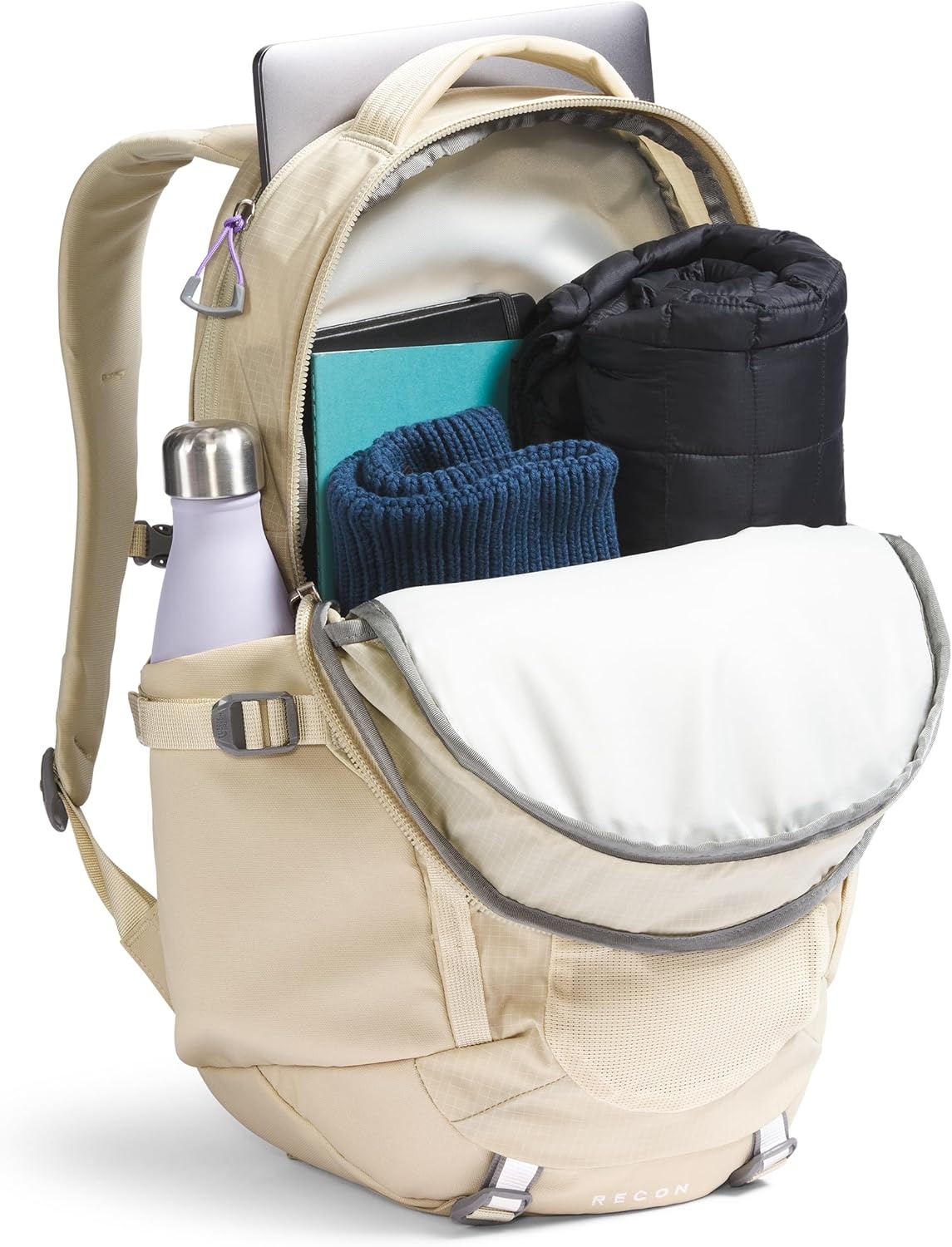 imageThe North Face Womens Recon Everyday Laptop Backpack Commuter Travel Bag 18 Laptop Sleeve WaterRepellent TNF White Metallic MlangeMid GreyNPF One SizeGravelOptic Violet