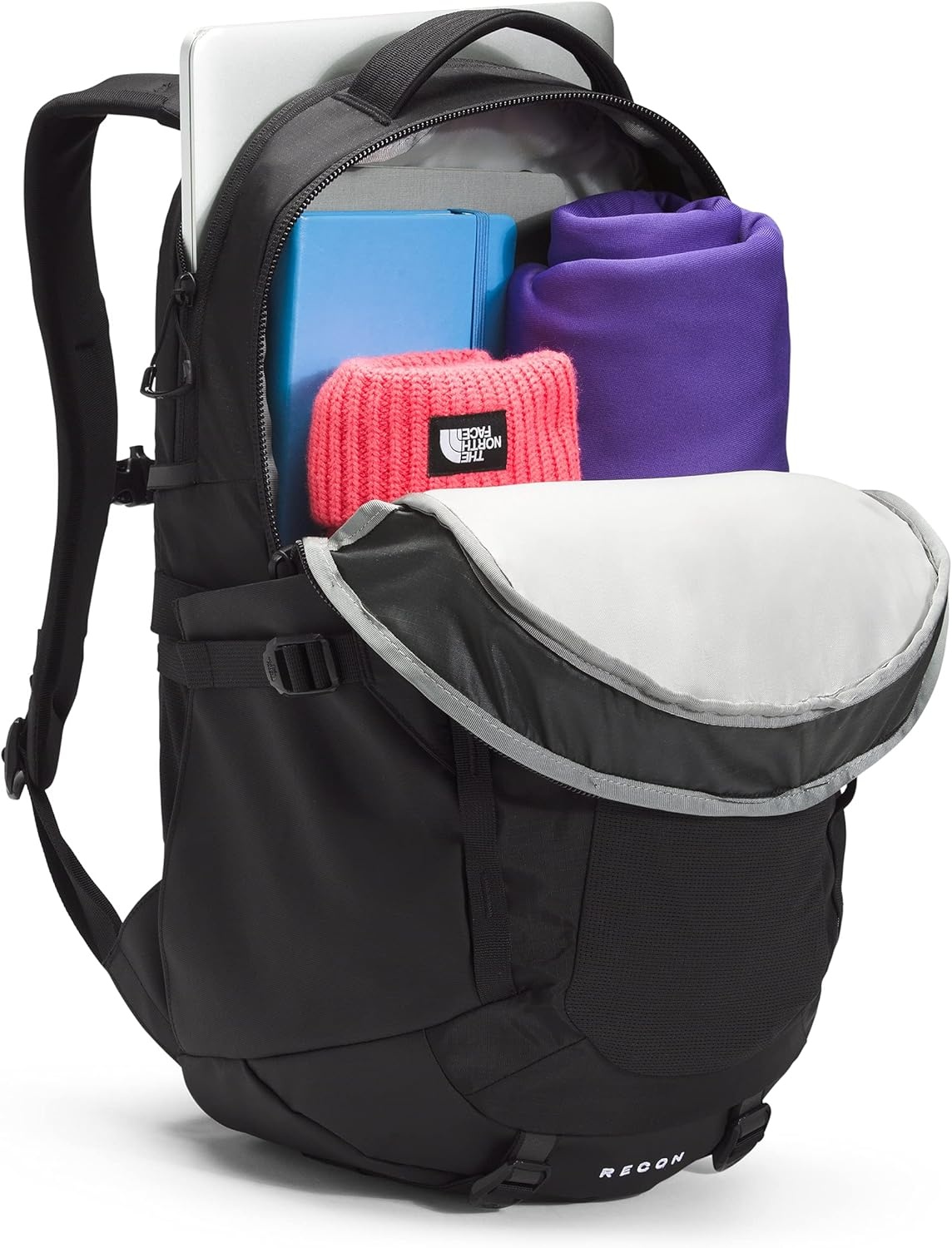 imageThe North Face Womens Recon Everyday Laptop Backpack Commuter Travel Bag 18 Laptop Sleeve WaterRepellent TNF White Metallic MlangeMid GreyNPF One SizeTNF BlackTNF Black