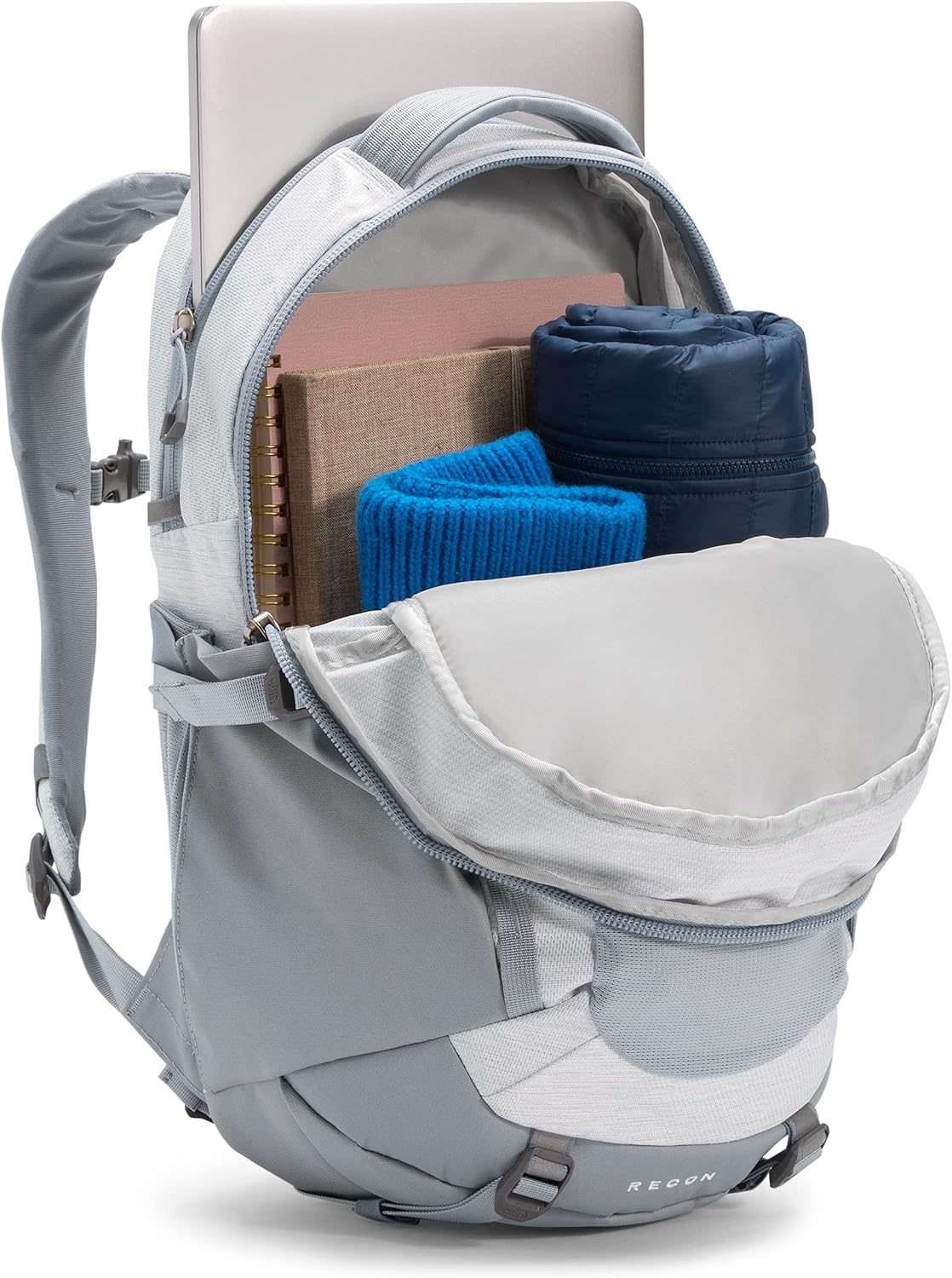 imageThe North Face Womens Recon Everyday Laptop Backpack Commuter Travel Bag 18 Laptop Sleeve WaterRepellent TNF White Metallic MlangeMid GreyNPF One SizeTnf White Metallic MlangeMid Grey