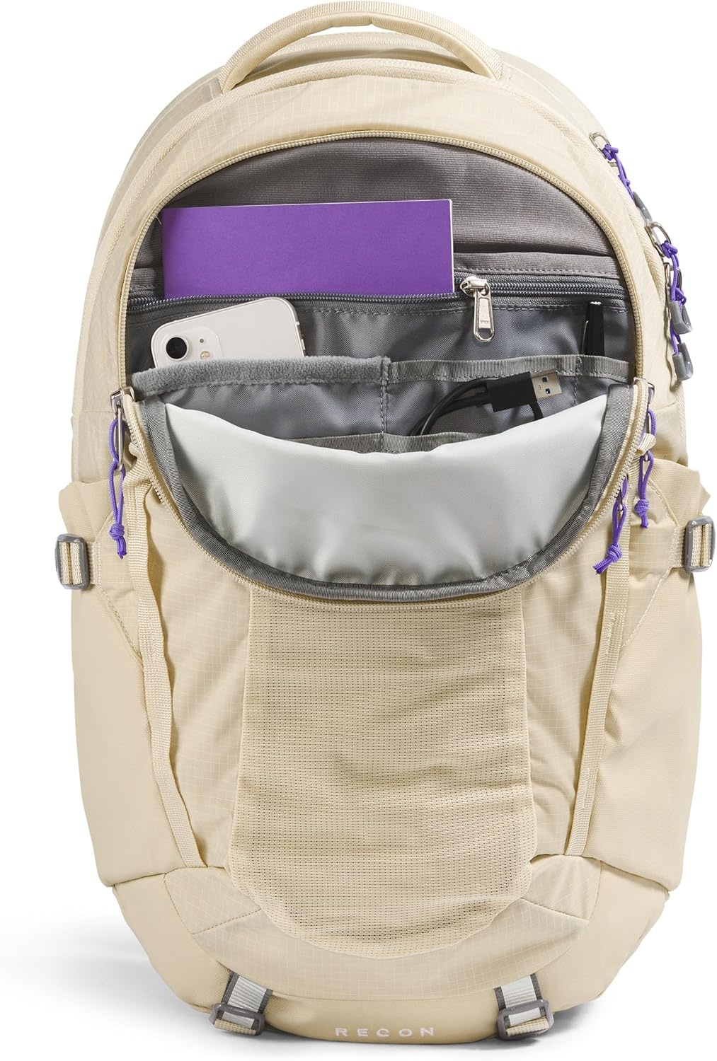 imageThe North Face Womens Recon Everyday Laptop Backpack Commuter Travel Bag 18 Laptop Sleeve WaterRepellent TNF White Metallic MlangeMid GreyNPF One SizeGravelOptic Violet