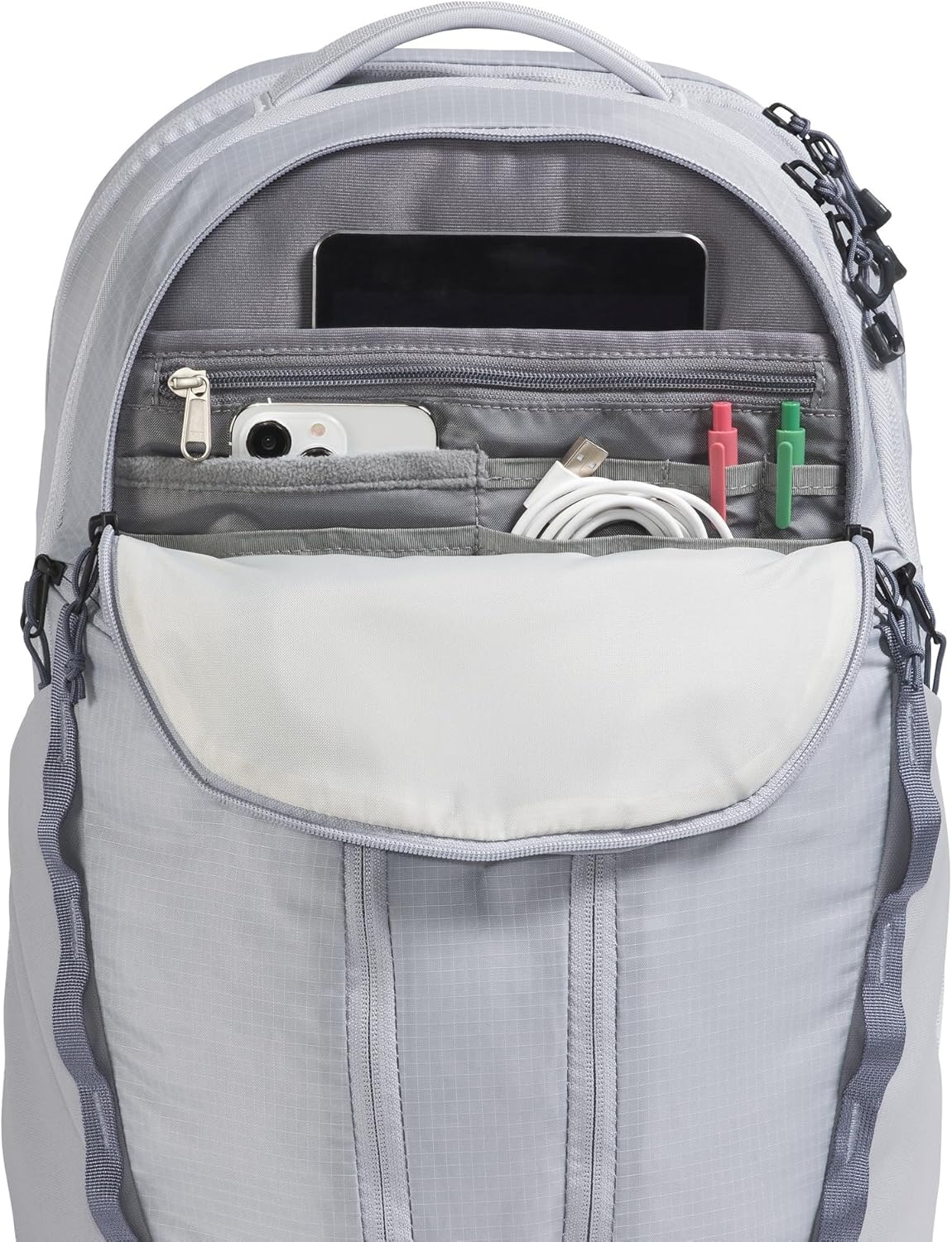 imageThe North Face Womens Surge Commuter Laptop Backpack Everyday Travel Bag Laptop Sleeve WaterRepellent TNF White Metallic MlangeMid GreyNPF One SizeBlue FlaxTwilight Galaxy