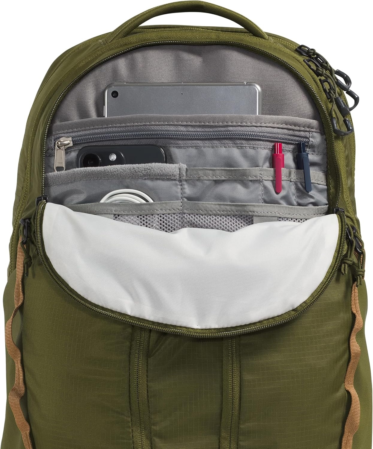 imageThe North Face Womens Surge Commuter Laptop Backpack Everyday Travel Bag Laptop Sleeve WaterRepellent TNF White Metallic MlangeMid GreyNPF One SizeForest OliveUtility Brown