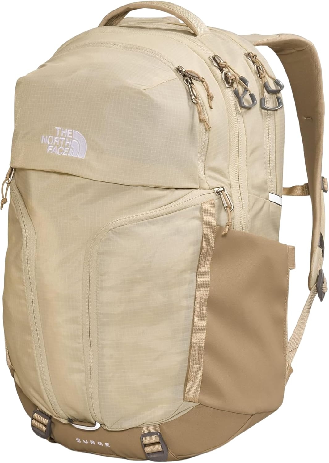 imageThe North Face Womens Surge Commuter Laptop Backpack Everyday Travel Bag Laptop Sleeve WaterRepellent TNF White Metallic MlangeMid GreyNPF One SizeKhaki Stone