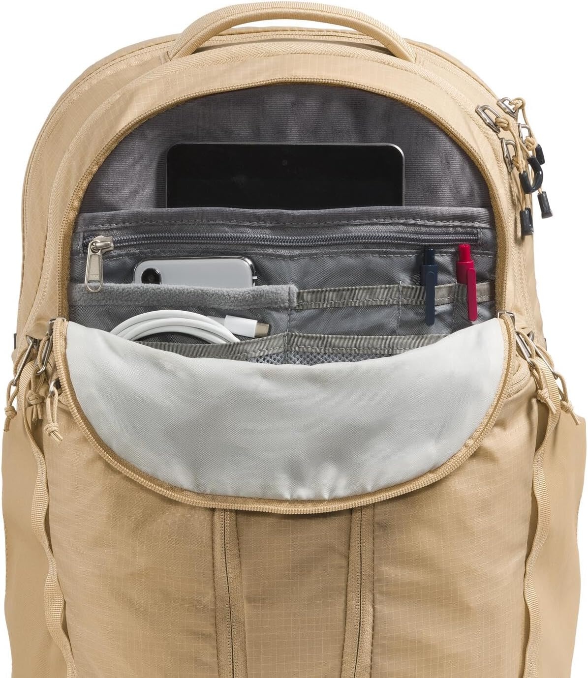 imageThe North Face Womens Surge Commuter Laptop Backpack Everyday Travel Bag Laptop Sleeve WaterRepellent TNF White Metallic MlangeMid GreyNPF One SizeKhaki Stone