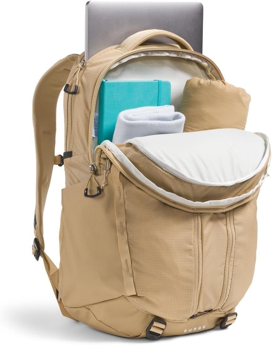imageThe North Face Womens Surge Commuter Laptop Backpack Everyday Travel Bag Laptop Sleeve WaterRepellent TNF White Metallic MlangeMid GreyNPF One SizeKhaki Stone