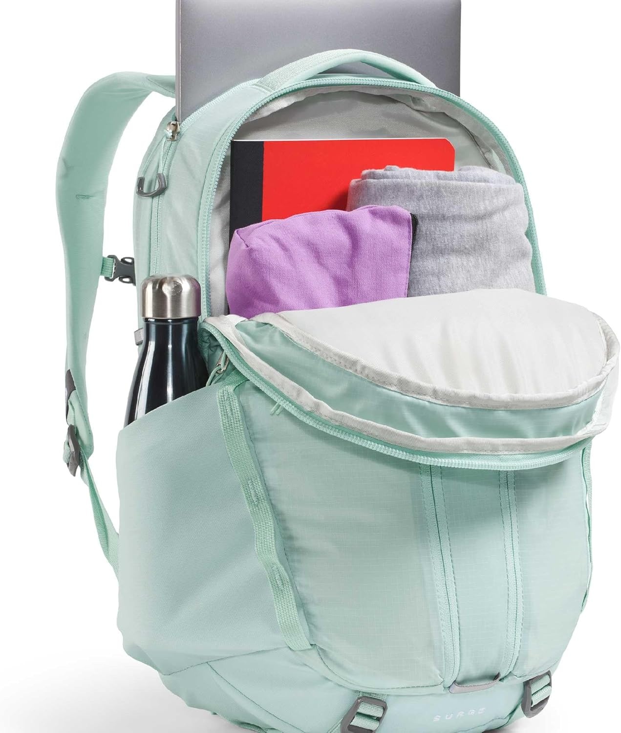 imageThe North Face Womens Surge Commuter Laptop Backpack Everyday Travel Bag Laptop Sleeve WaterRepellent TNF White Metallic MlangeMid GreyNPF One SizeOpal Frost