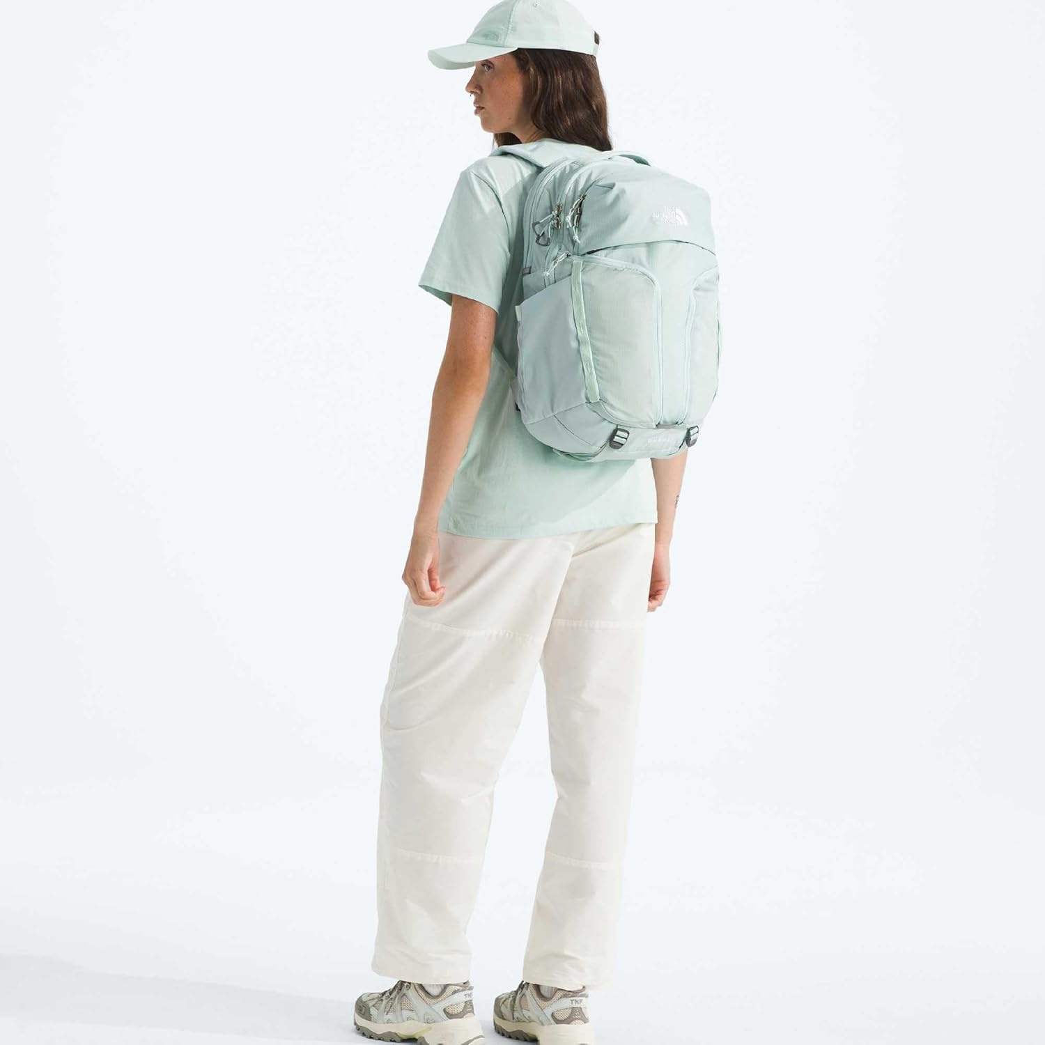 imageThe North Face Womens Surge Commuter Laptop Backpack Everyday Travel Bag Laptop Sleeve WaterRepellent TNF White Metallic MlangeMid GreyNPF One SizeOpal Frost