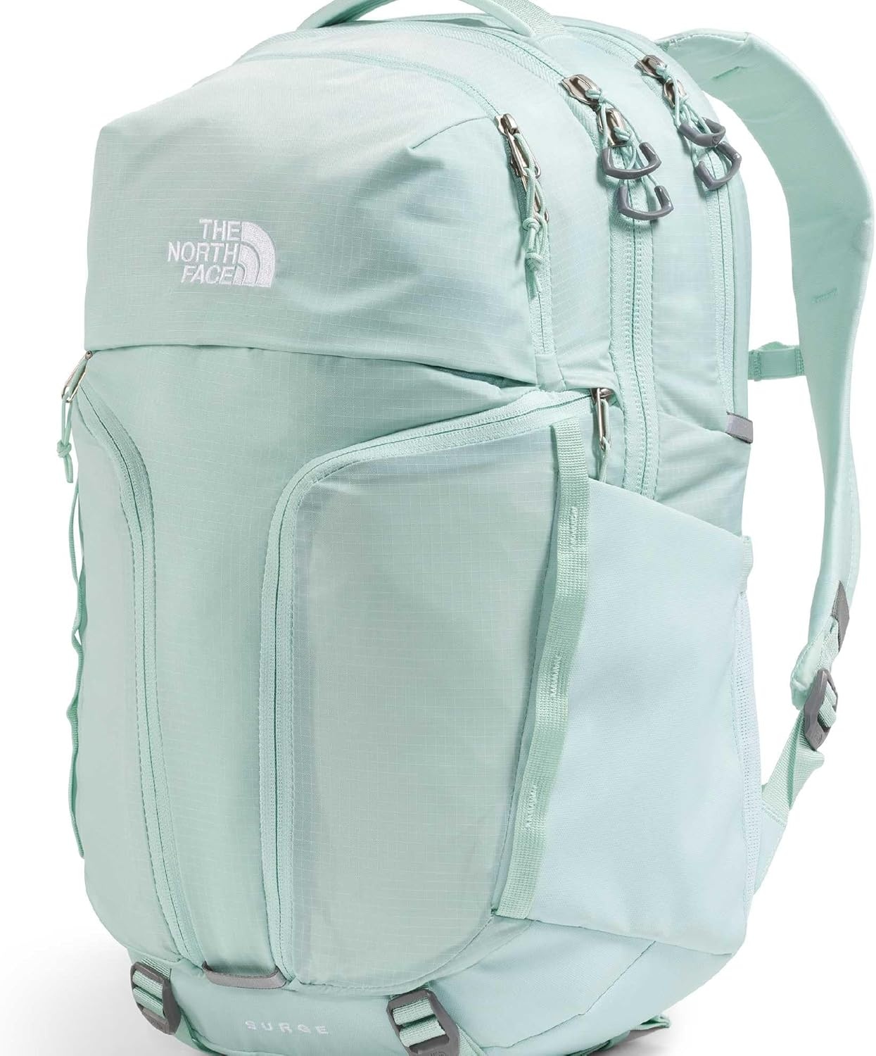 imageThe North Face Womens Surge Commuter Laptop Backpack Everyday Travel Bag Laptop Sleeve WaterRepellent TNF White Metallic MlangeMid GreyNPF One SizeOpal Frost