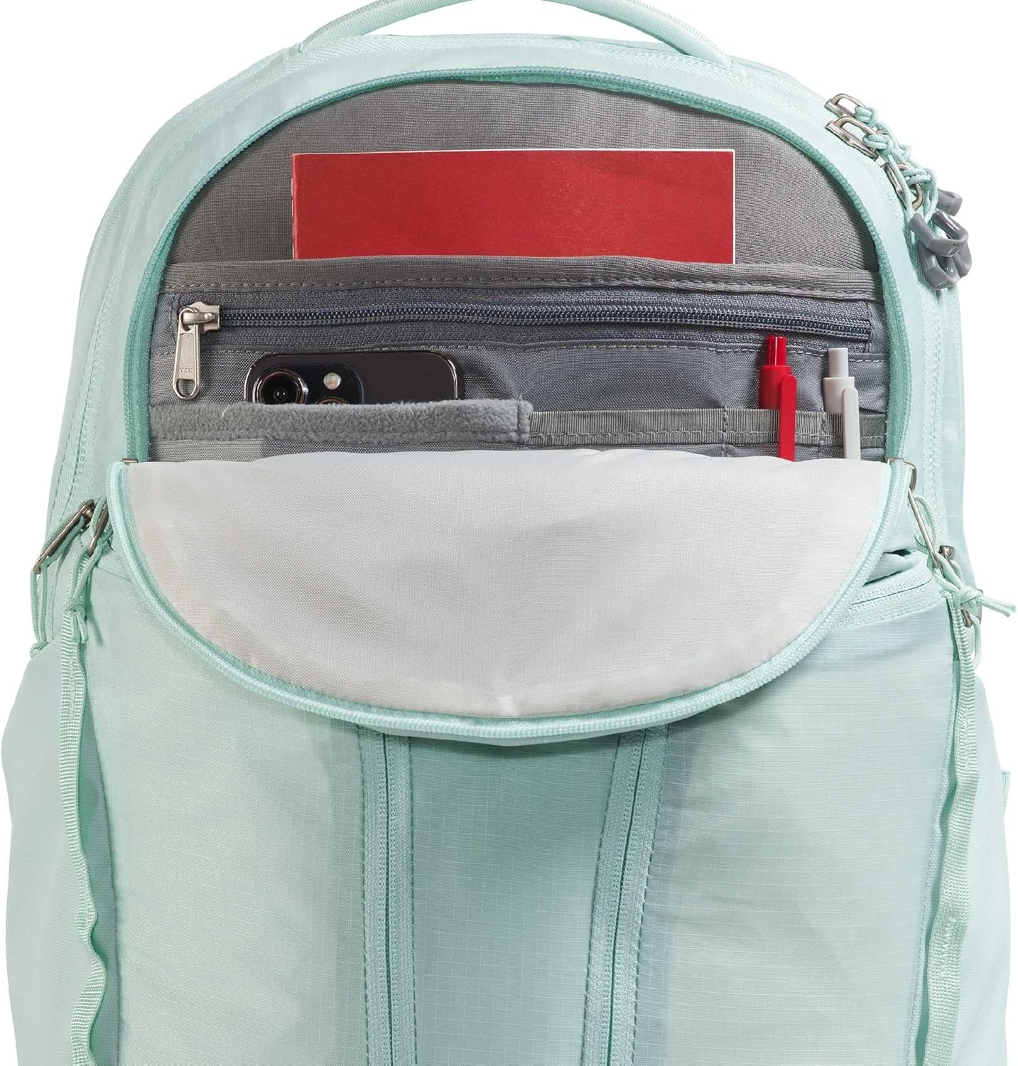 imageThe North Face Womens Surge Commuter Laptop Backpack Everyday Travel Bag Laptop Sleeve WaterRepellent TNF White Metallic MlangeMid GreyNPF One SizeOpal Frost