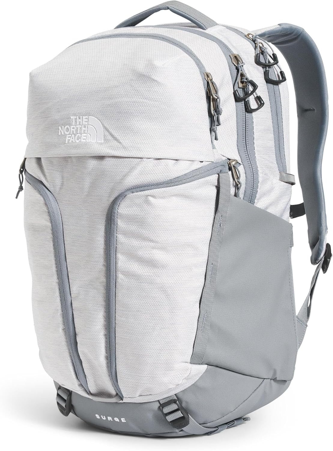 imageThe North Face Womens Surge Commuter Laptop Backpack Everyday Travel Bag Laptop Sleeve WaterRepellent TNF White Metallic MlangeMid GreyNPF One SizeTnf White Metallic MlangeMid Greynpf