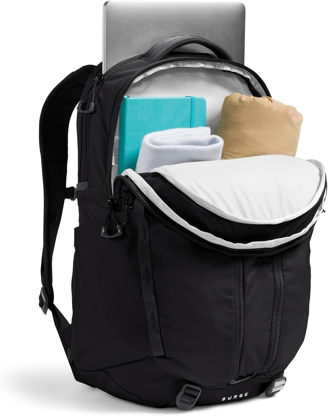 imageThe North Face Womens Surge Commuter Laptop Backpack Everyday Travel Bag Laptop Sleeve WaterRepellent TNF White Metallic MlangeMid GreyNPF One SizeTnf BlackTnf Blacknpf
