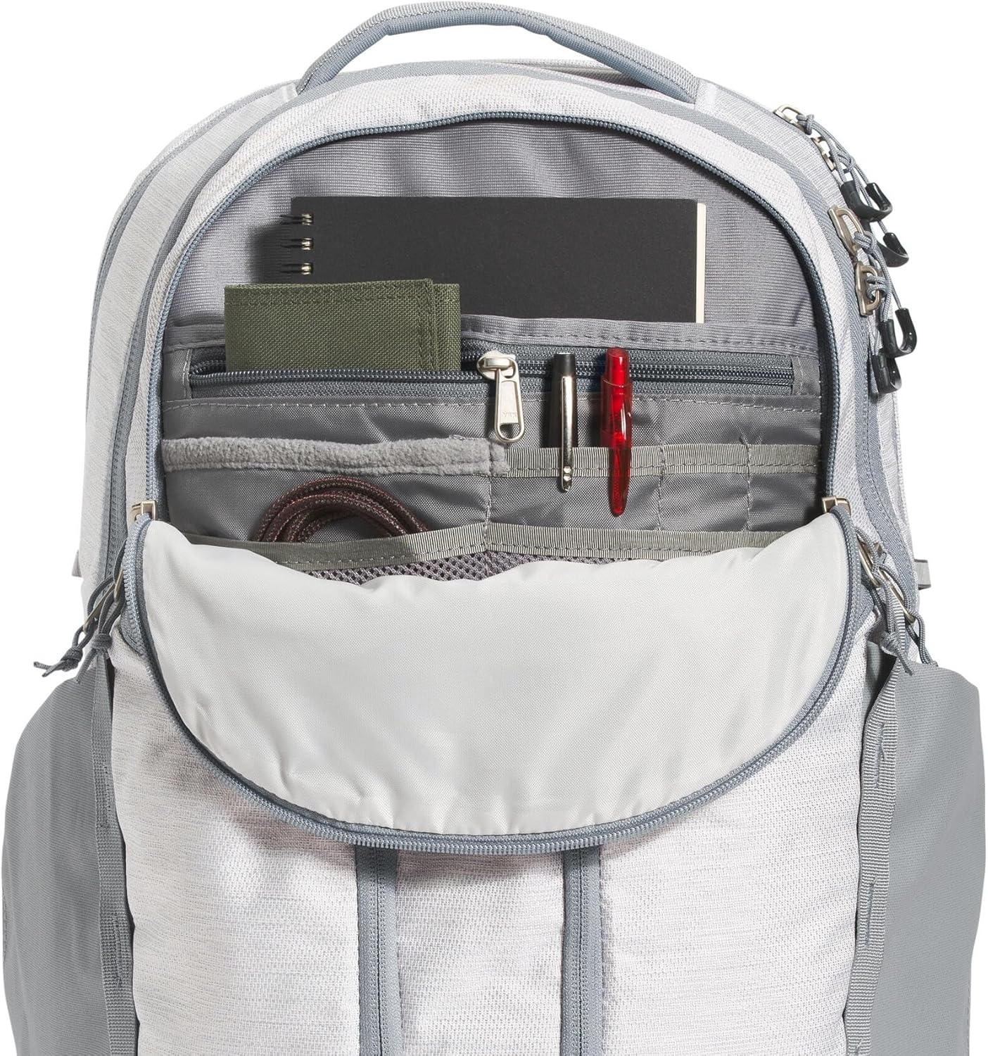 imageThe North Face Womens Surge Commuter Laptop Backpack Everyday Travel Bag Laptop Sleeve WaterRepellent TNF White Metallic MlangeMid GreyNPF One SizeTnf White Metallic MlangeMid Greynpf